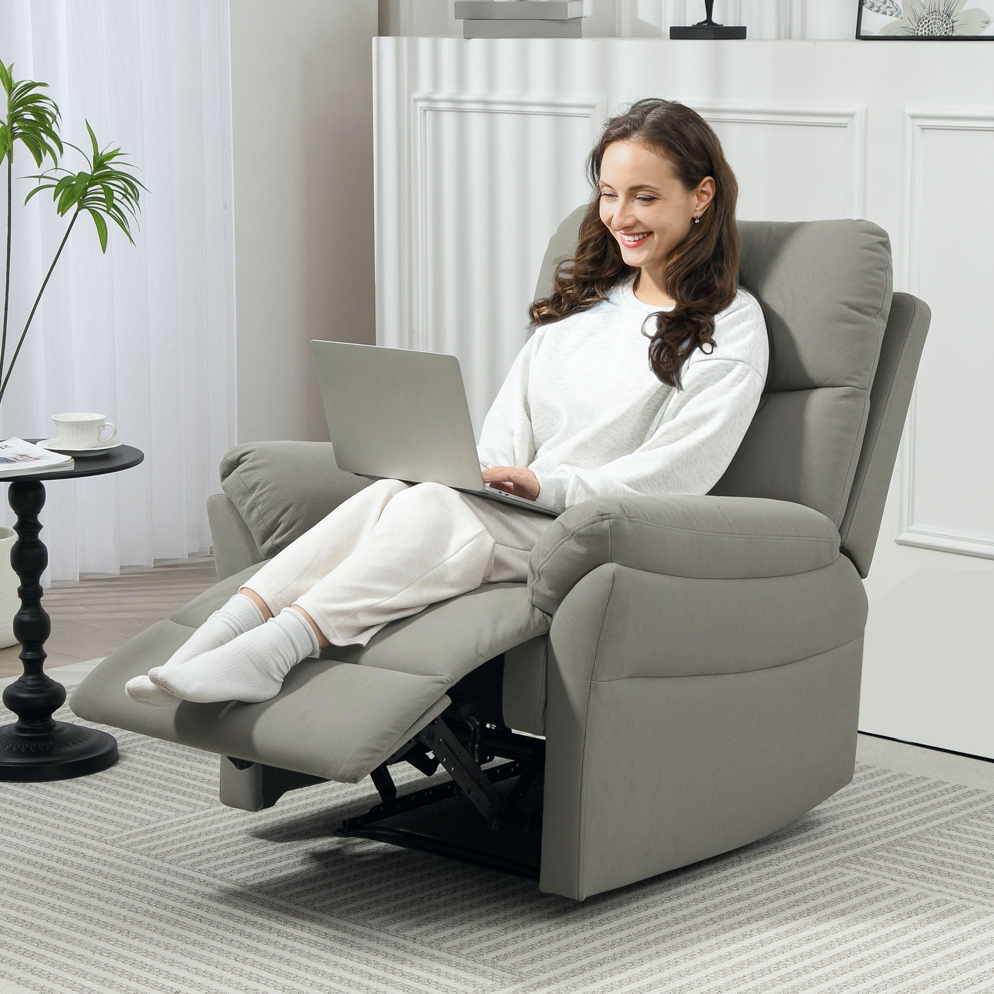 HOMCOM 140° Manual Reclining Armchair, with Footrest - Grey - North Peak Garden Furniture