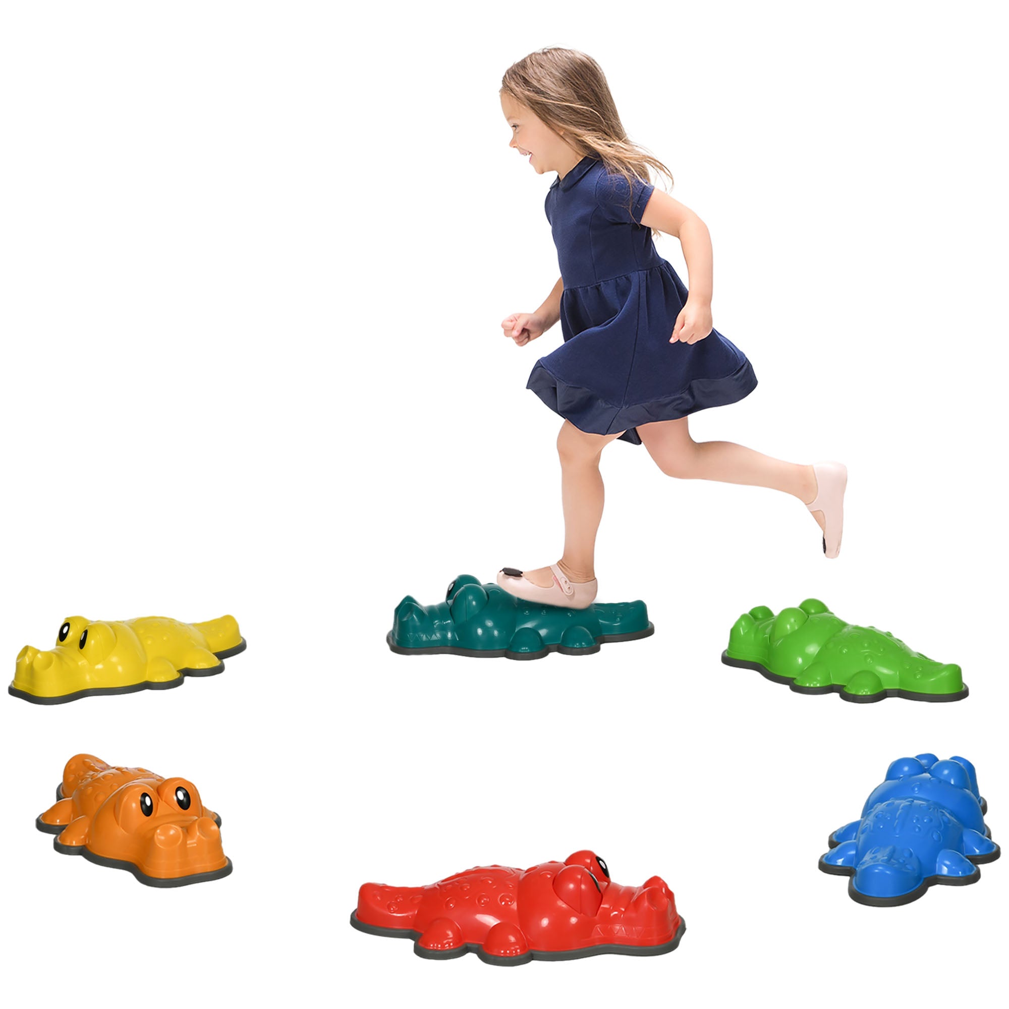 ZONEKIZ 6PCs Kids Stepping Stones, Crocodile-Designed Sensory Toys, with Anti-Slip Edge Balance River Stones - North Peak Garden Furniture