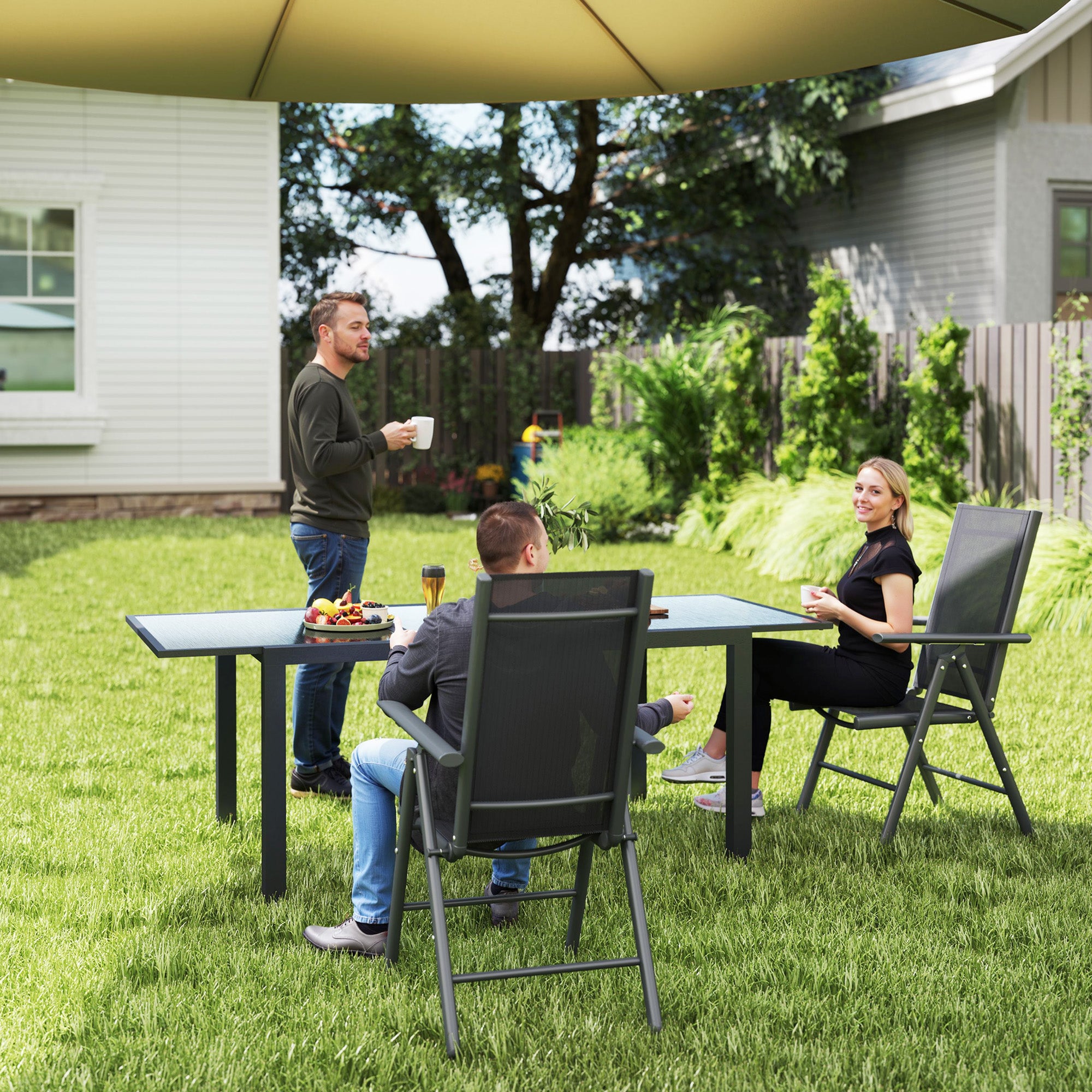 Outsunny Set of 2 Folding Chair, Aluminium Frame Outdoor Camping Chairs with Breathable Mesh Back and Seat, Garden Chair Set with Armrests for Balcony, Dark Grey - North Peak Garden Furniture