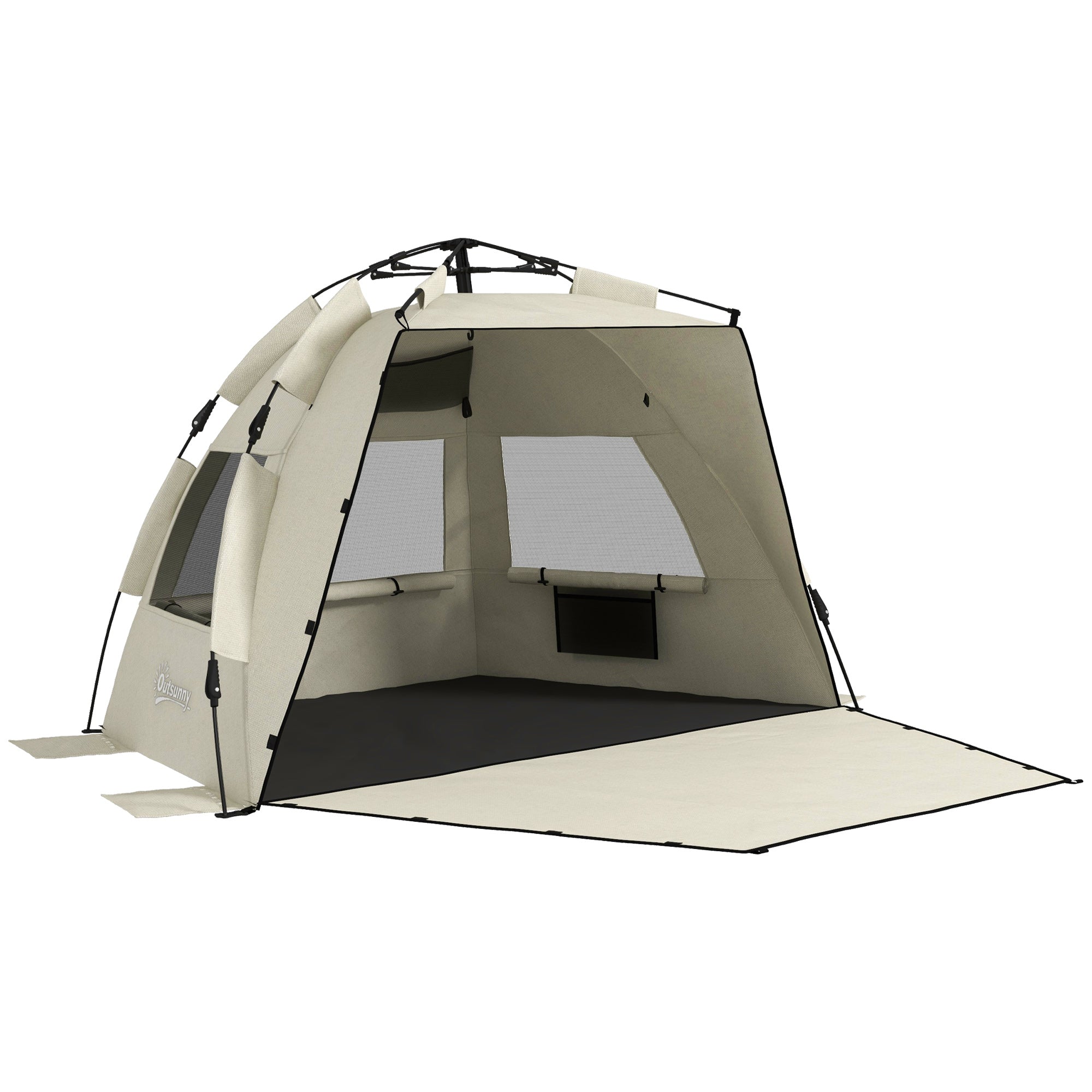 Outsunny Three-Man UPF15+ Beach Tent, with Extended Floor - Green - North Peak Garden Furniture