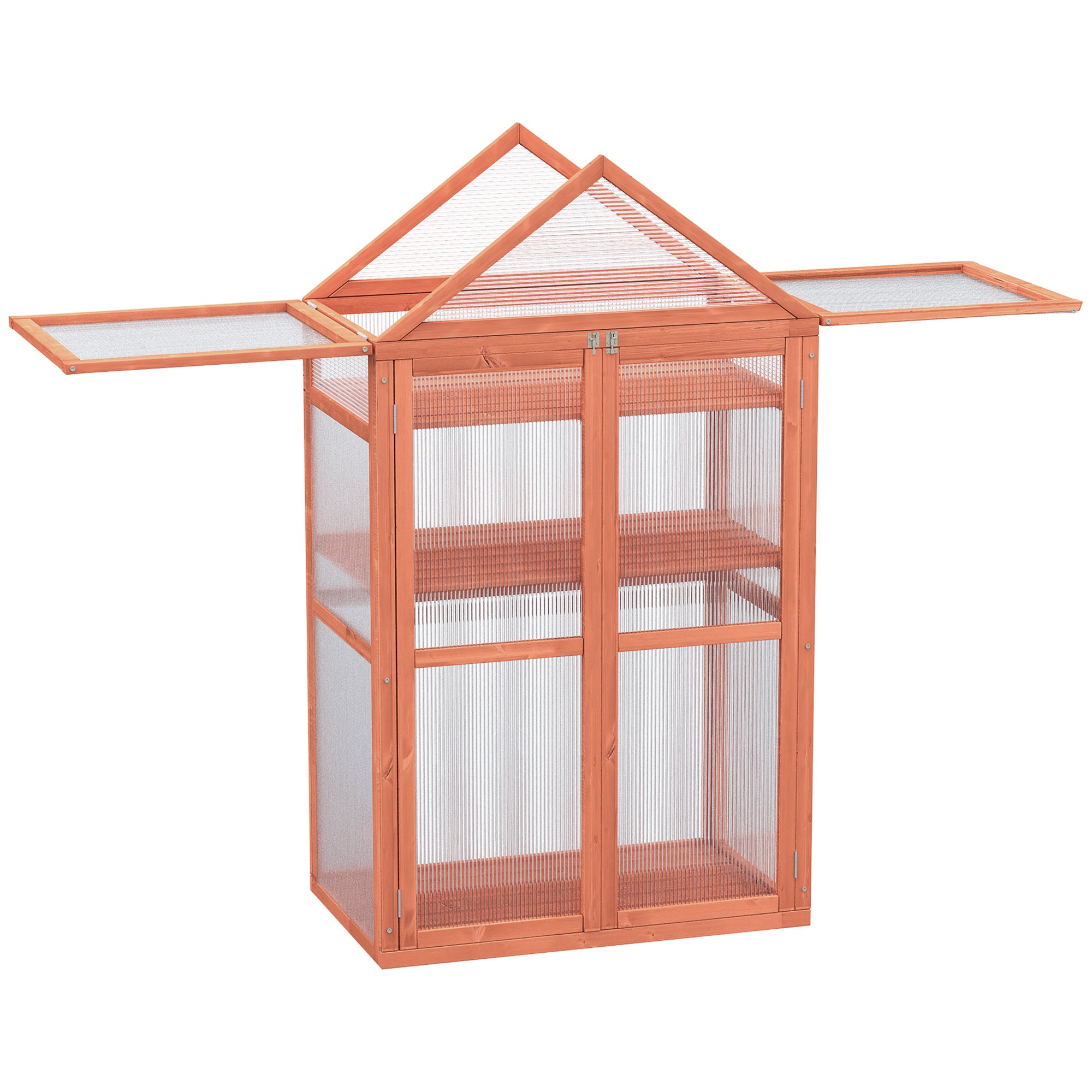 Outsunny Garden Cold Frame Polycarbonate Greenhouse with Adjustable Shelves, Double Doors, Openable Top Covers, Grow House for Flower Vegetable Plants, 80 x 47 x 138cm, Orange - North Peak Garden Furniture