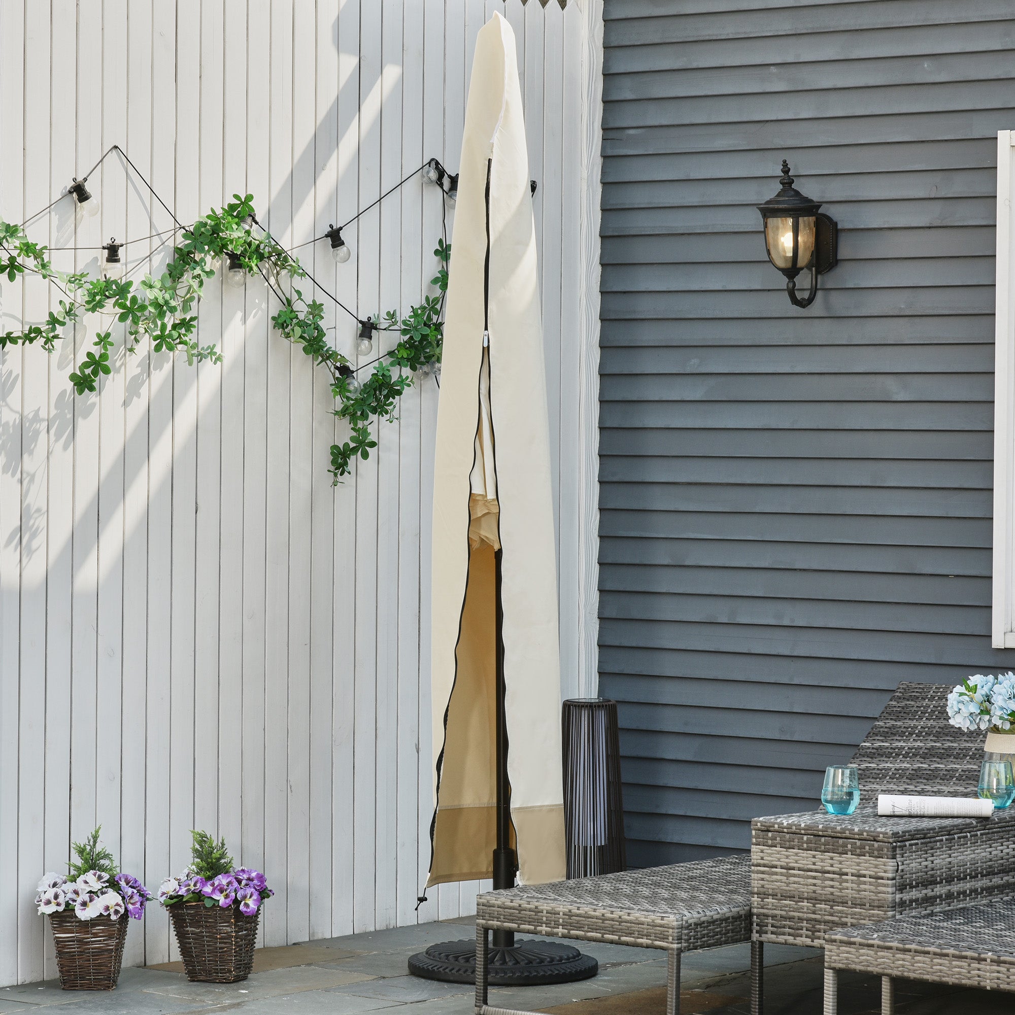 Outsunny Deluxe Large Garden Waterproof Parasol Cover Outdoor Furniture Patio Market Banana Umbrella Cantilever Protector Rain Dust Protective w/Zip (Φ56 x 220H (cm)) - North Peak Garden Furniture