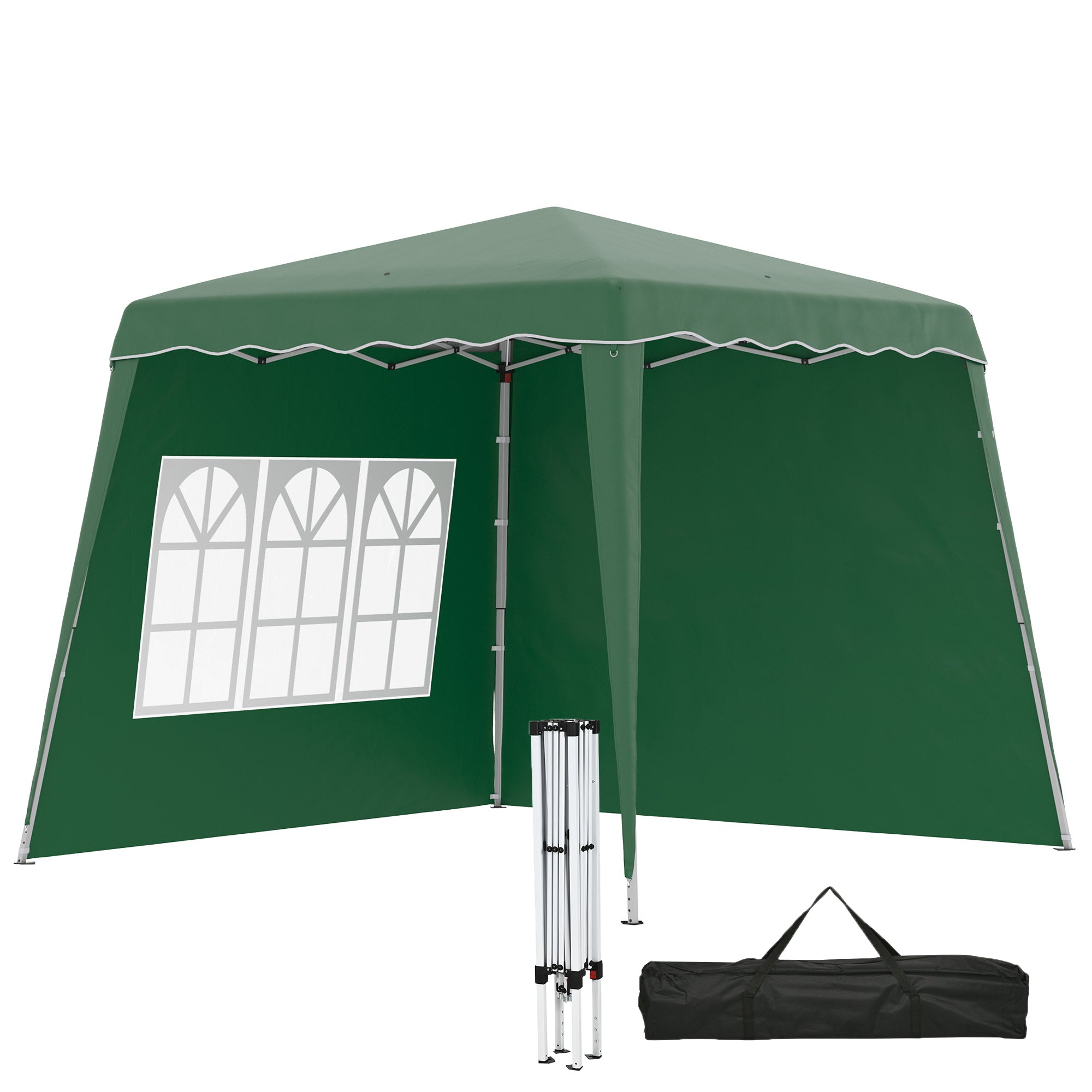 Outsunny Pop Up Gazebo Canopy Tent with 2 Sidewalls and Carry Bag, Height Adjustable, UV50+ Party Tent Event Shelter for Garden, Patio, 2.4 x 2.4m Top / 2.9 x 2.9m Base, Green - North Peak Garden Furniture