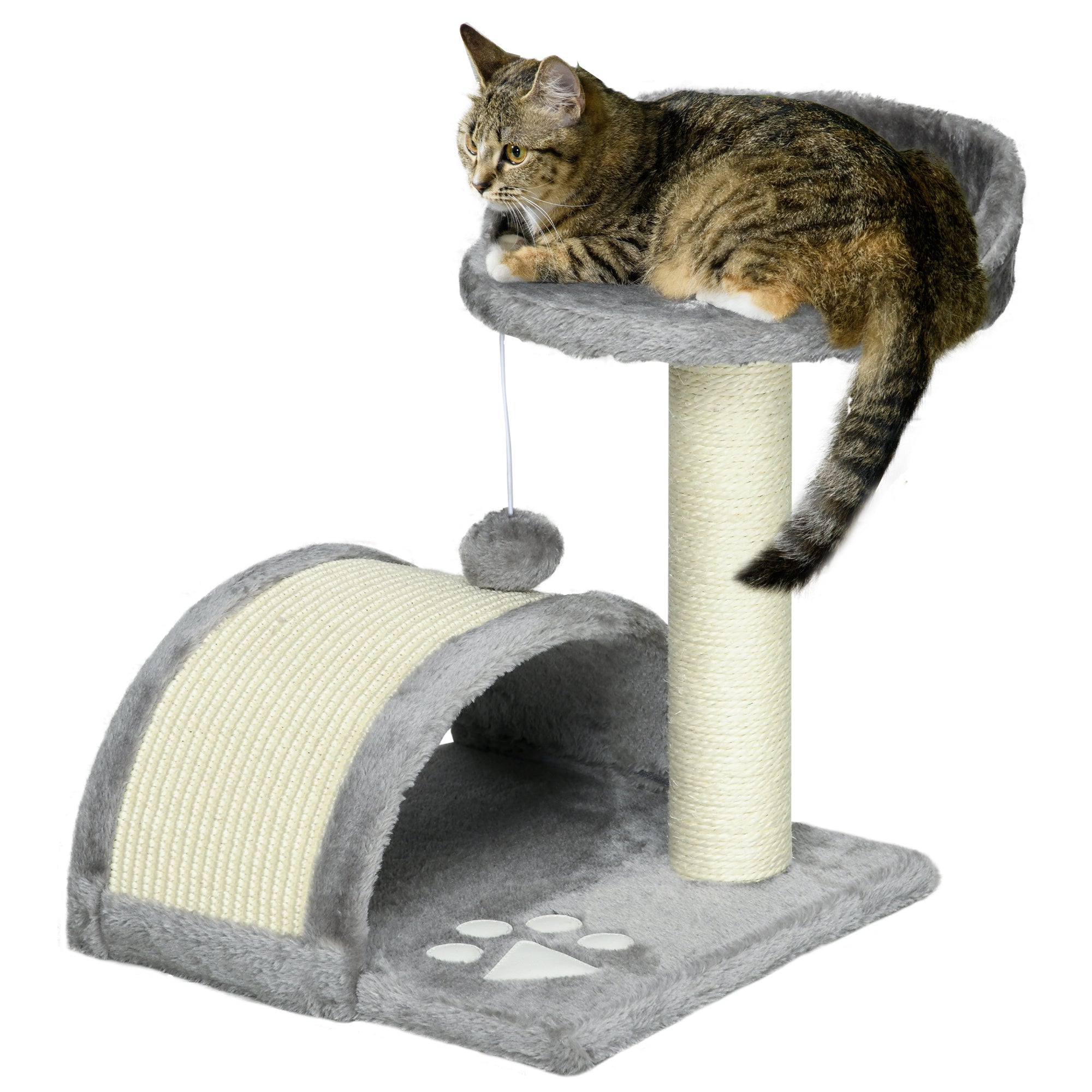 PawHut Cat Tree, Kitten Scratcher Activity Centre, with Sisal Scratching Post, Toy Ball - Grey - North Peak Garden Furniture