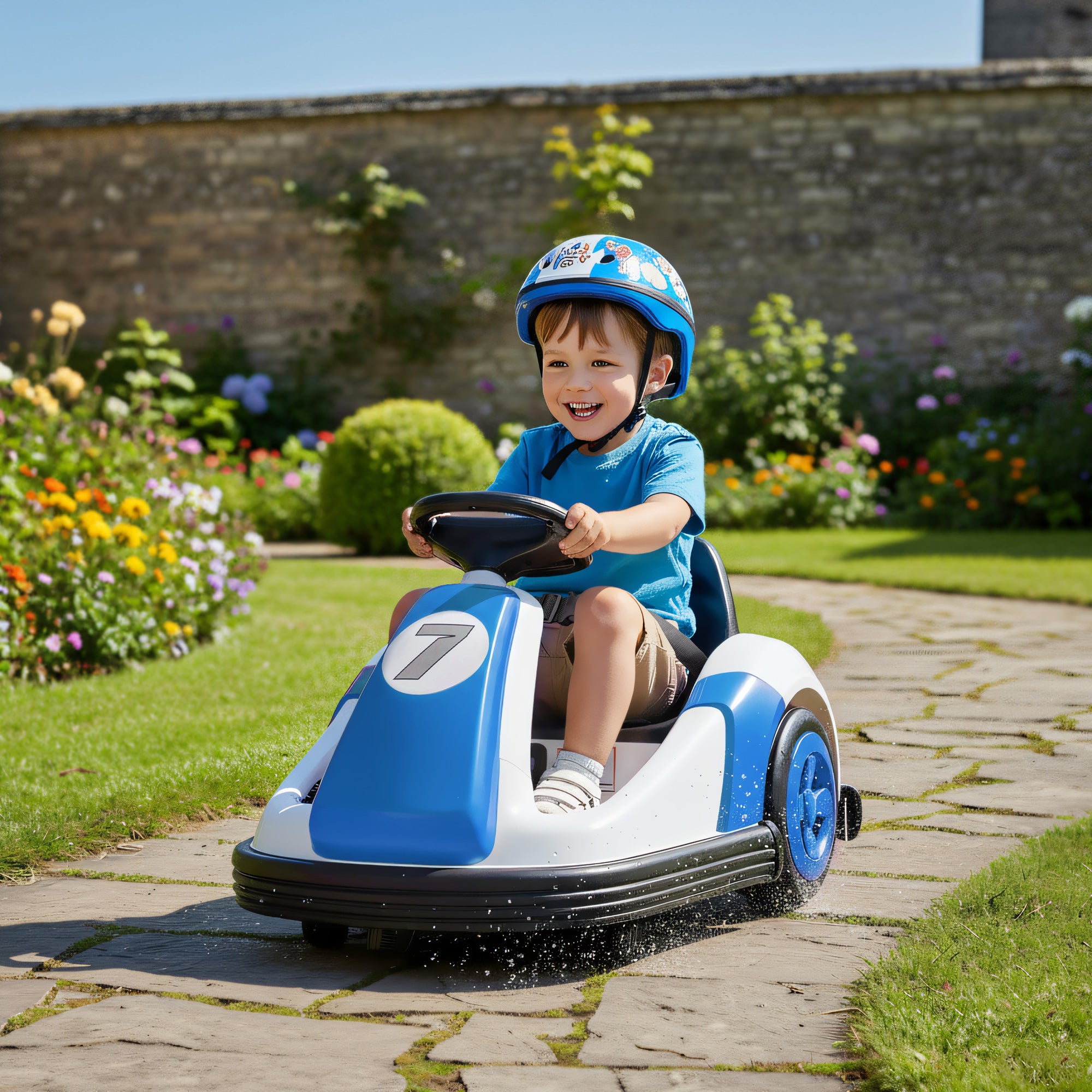 AIYAPLAY Kids Bumper Car with 360-Degree Rotation, 6V Electric Ride On Car with Music and Horn for 3-8 Years Old, Blue