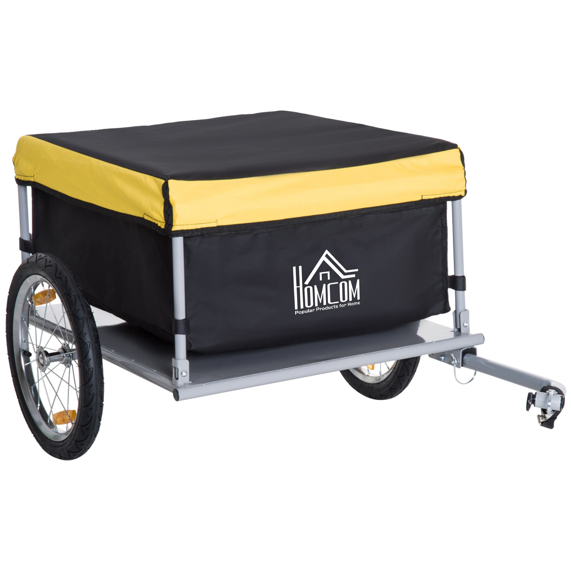 HOMCOM Bicycle Cargo Trailer, Two-Wheel Bicycle Large Cargo Wagon Trailer Oxford Fabric, Folding Storage, & Removable Cover, Yellow - North Peak Garden Furniture