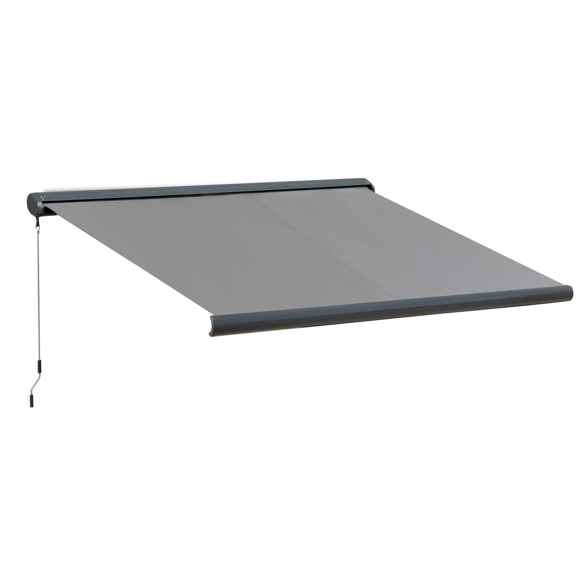 Outsunny 3.5x3m LED Light Full Cassette Case Electric/Manual Awning Door Window Sun Shade Patio Canopy Retractable w/ Remote Grey - North Peak Garden Furniture