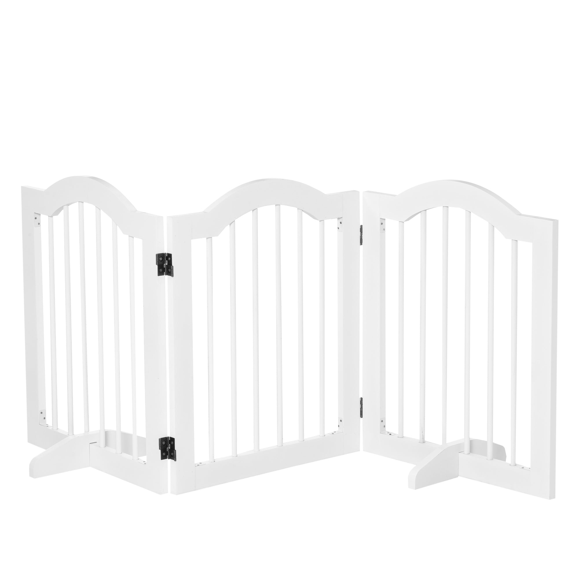 PawHut 3 Panels Dog Gate w/ Support Feet Fence Safety Barrier Freestanding Wood White - North Peak Garden Furniture