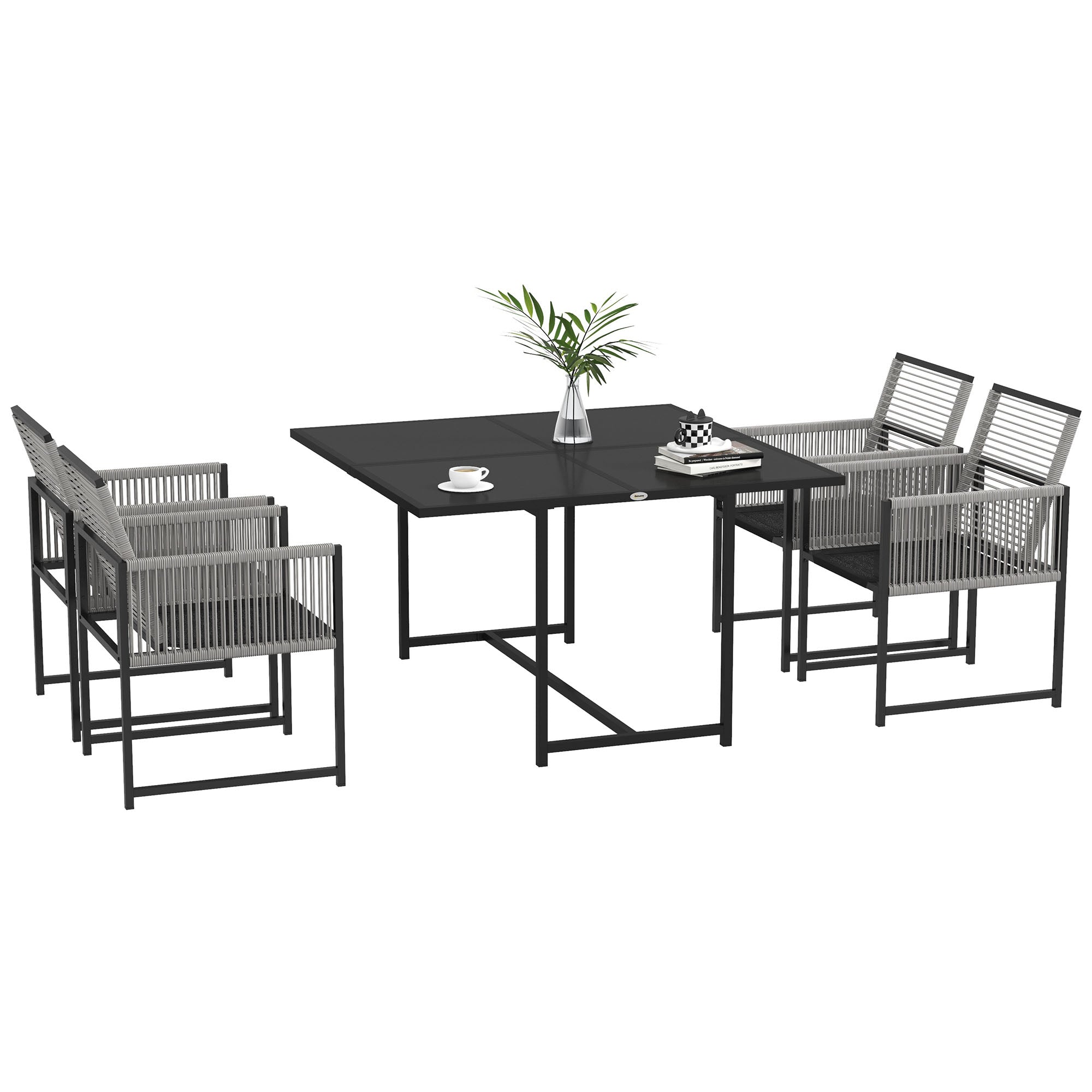 Outsunny Five-Piece Metal Dining Set, with Folding Back Chairs, Light Grey - North Peak Garden Furniture