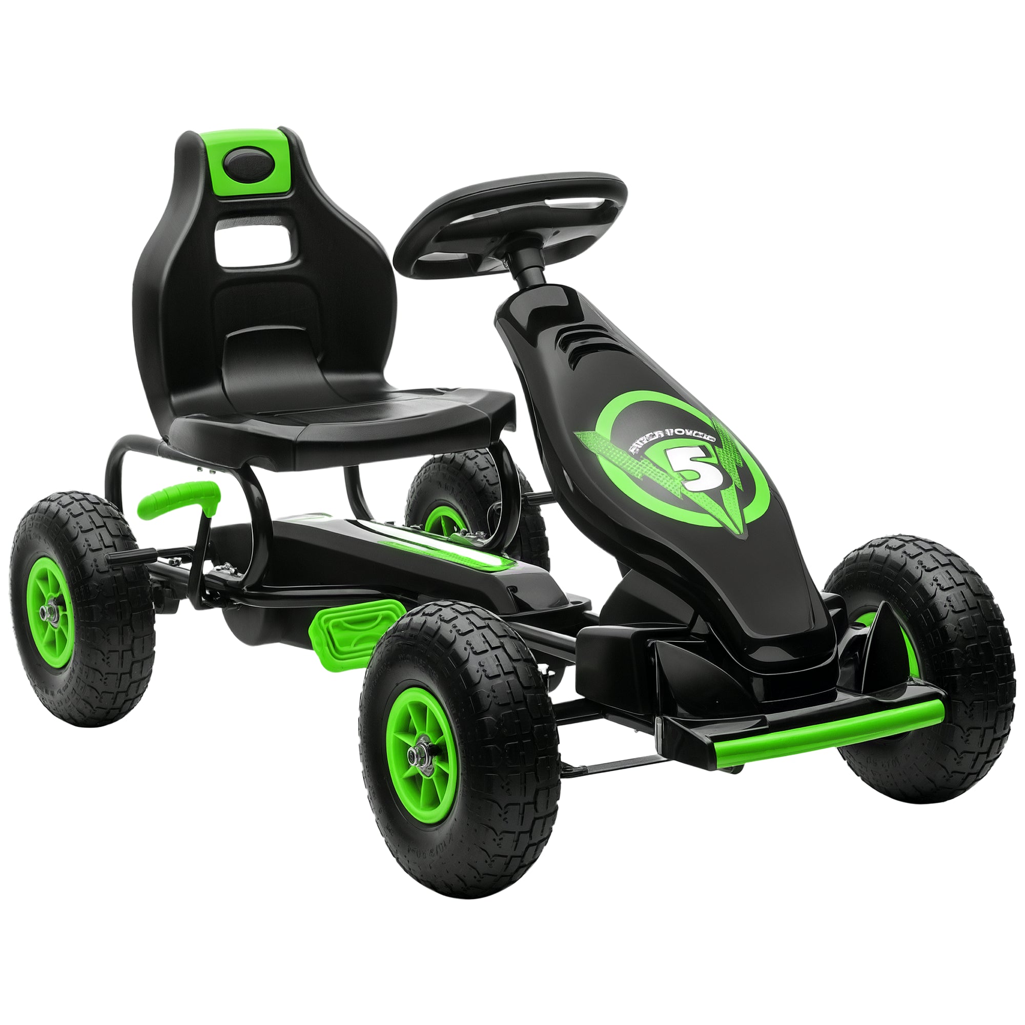 HOMCOM Kids Pedal Go Kart, with Adjustable Seat, Inflatable Tyres - Green