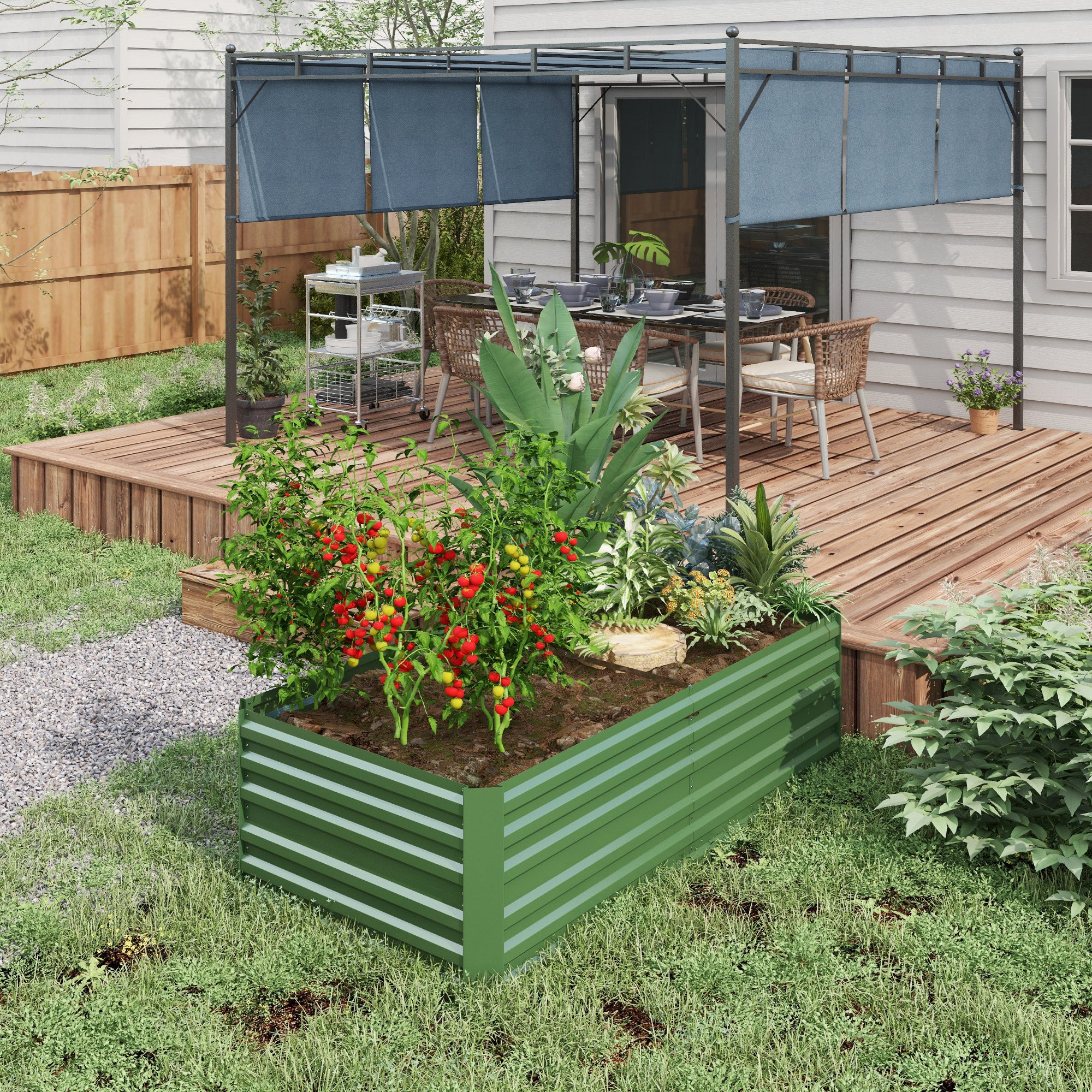 Outsunny Raised Beds for Garden, Galvanised Steel Outdoor Planters with Multi-reinforced Rods, 180 x 90 x 59 cm, Green - North Peak Garden Furniture