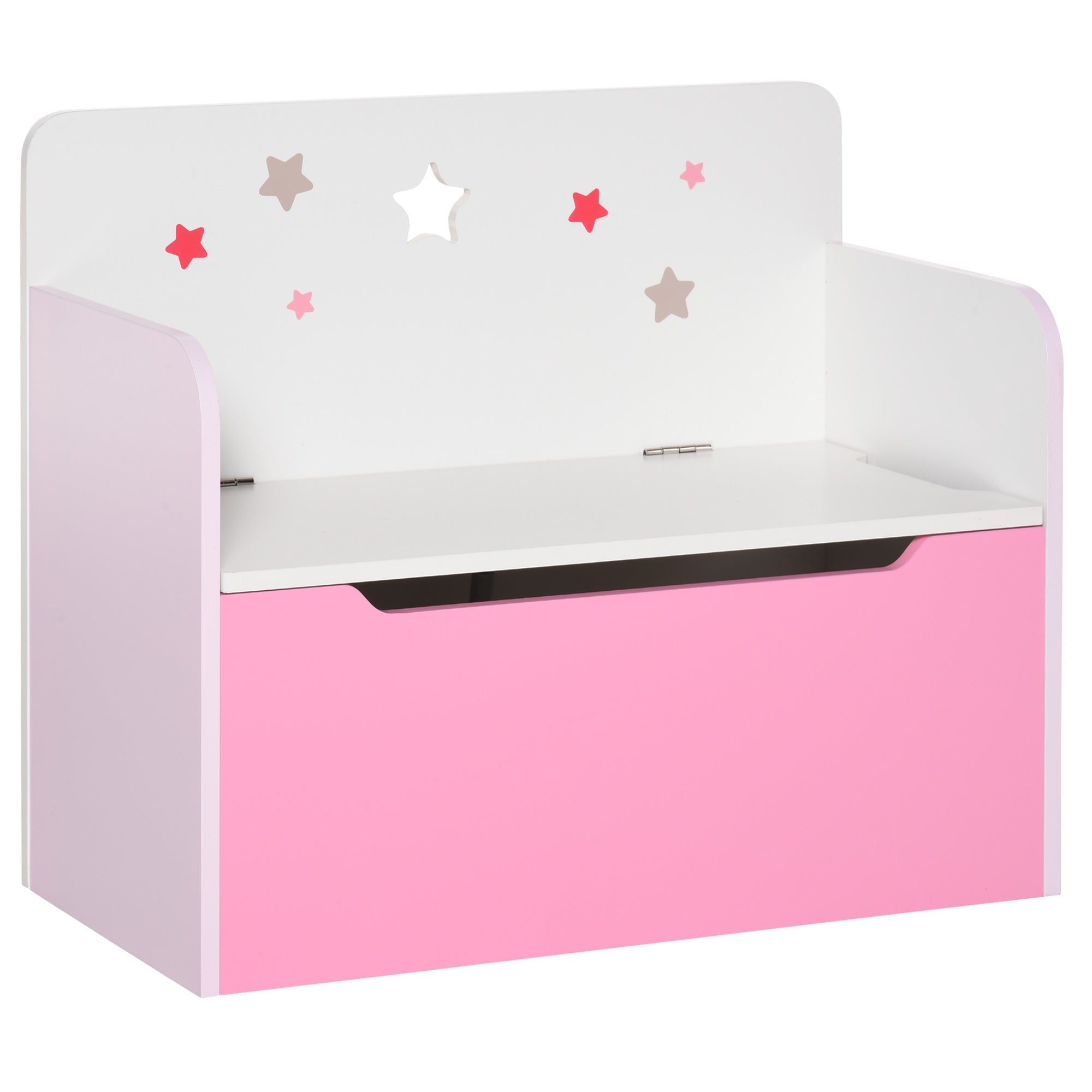 HOMCOM Kids Wooden Toy Box Children Storage Chest Bench Organiser Safety Hinge Bedroom Playroom Furniture Pink - North Peak Garden Furniture