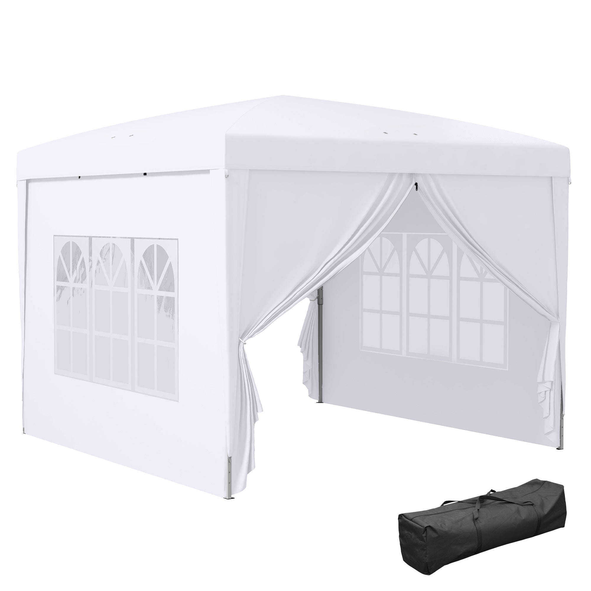 Outsunny 3 x 3m Pop Up Gazebo, Wedding Party Canopy Tent Marquee with Carry Bag and Windows, White - North Peak Garden Furniture