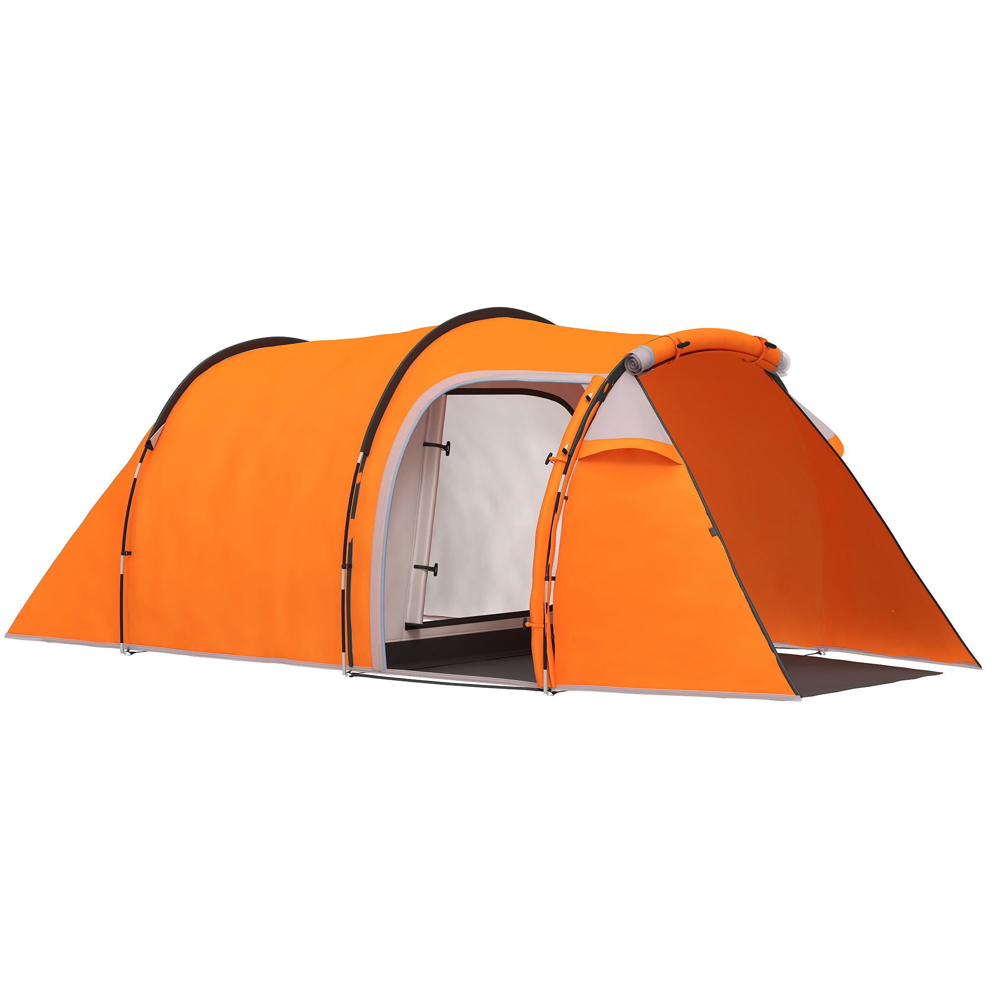 Outsunny 2-3 Man Tunnel Tents w/ Vestibule Camping Tent Porch Air Vents Weather-Resistant Shelter, Orange - North Peak Garden Furniture