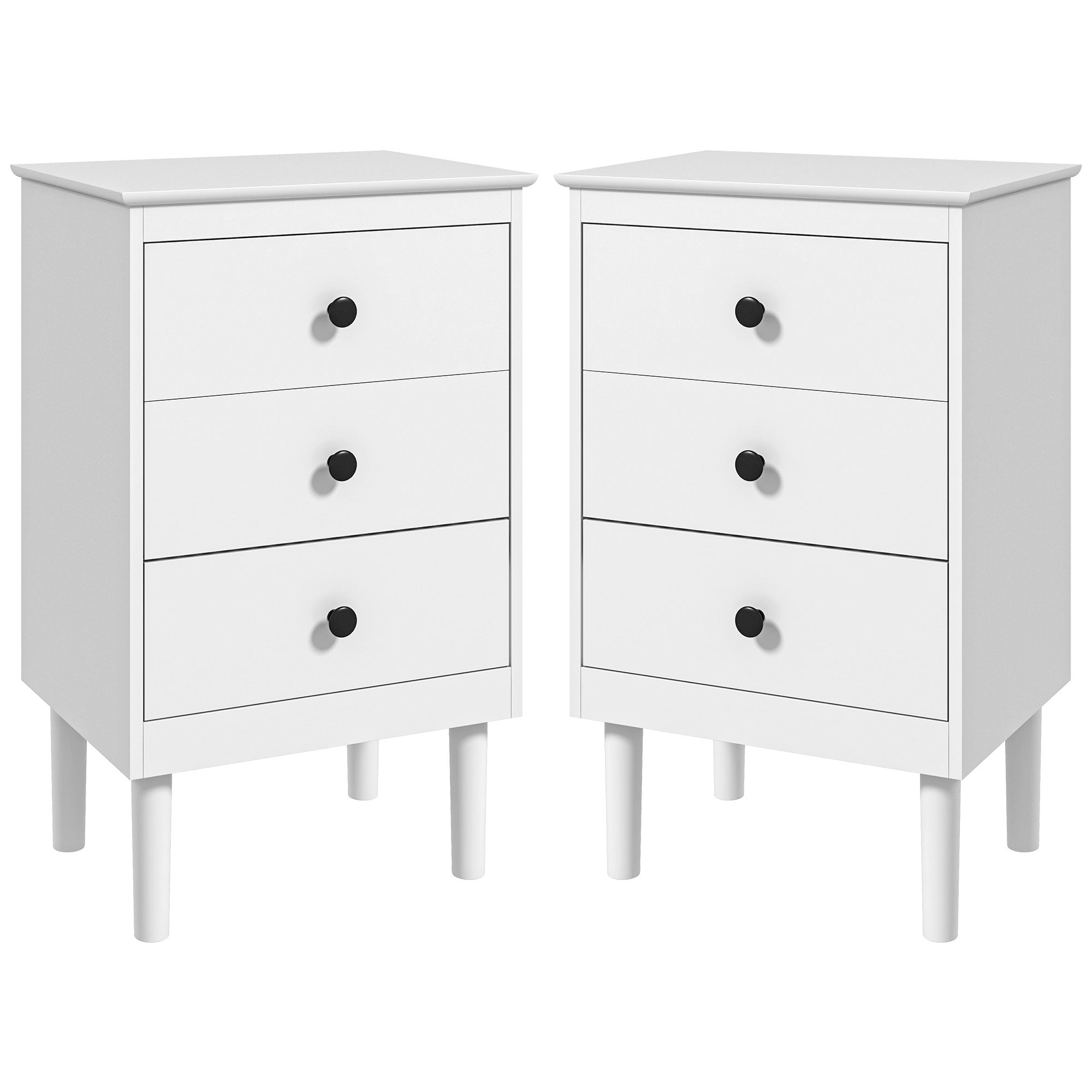 HOMCOM Set of Two Three-Drawer Modern Bedside Tables - White - North Peak Garden Furniture