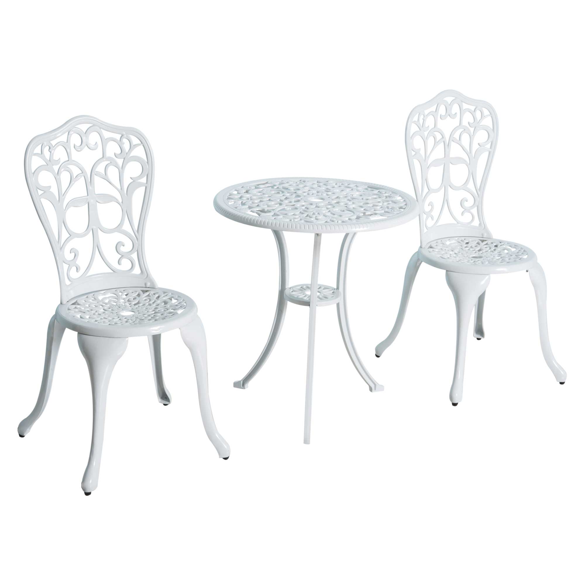 Outsunny 3 Pieces Antique Garden Bistro Set for 2, Cast Aluminium Garden Furniture Set with Umbrella Hole, White - North Peak Garden Furniture