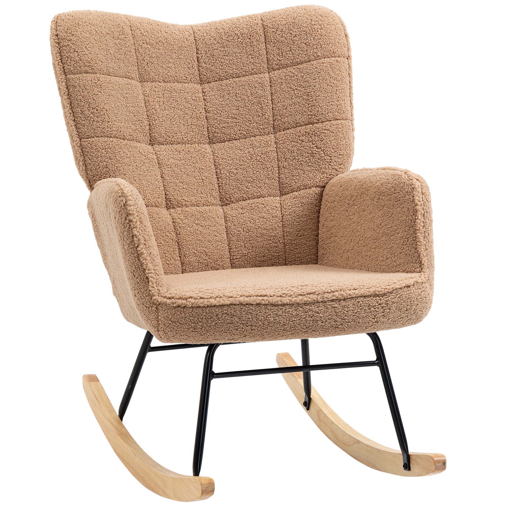 HOMCOM Soft Fleecey Rocking Wingback Chair - Light Brown - North Peak Garden Furniture
