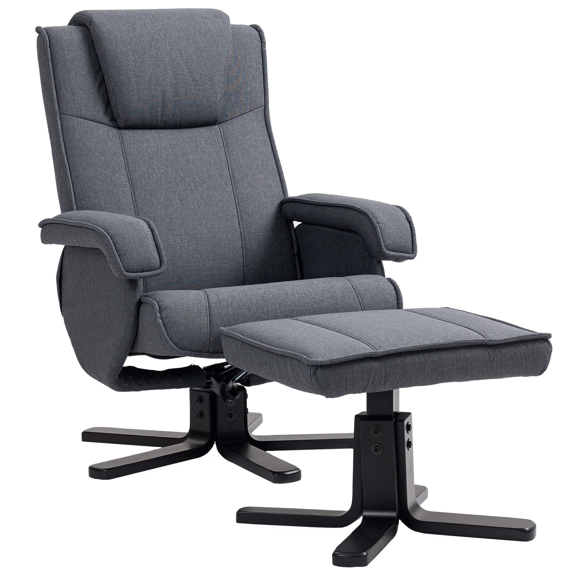 HOMCOM Rocker Swivel Recliner Chair with Footstool - Charcoal Grey Linen - North Peak Garden Furniture