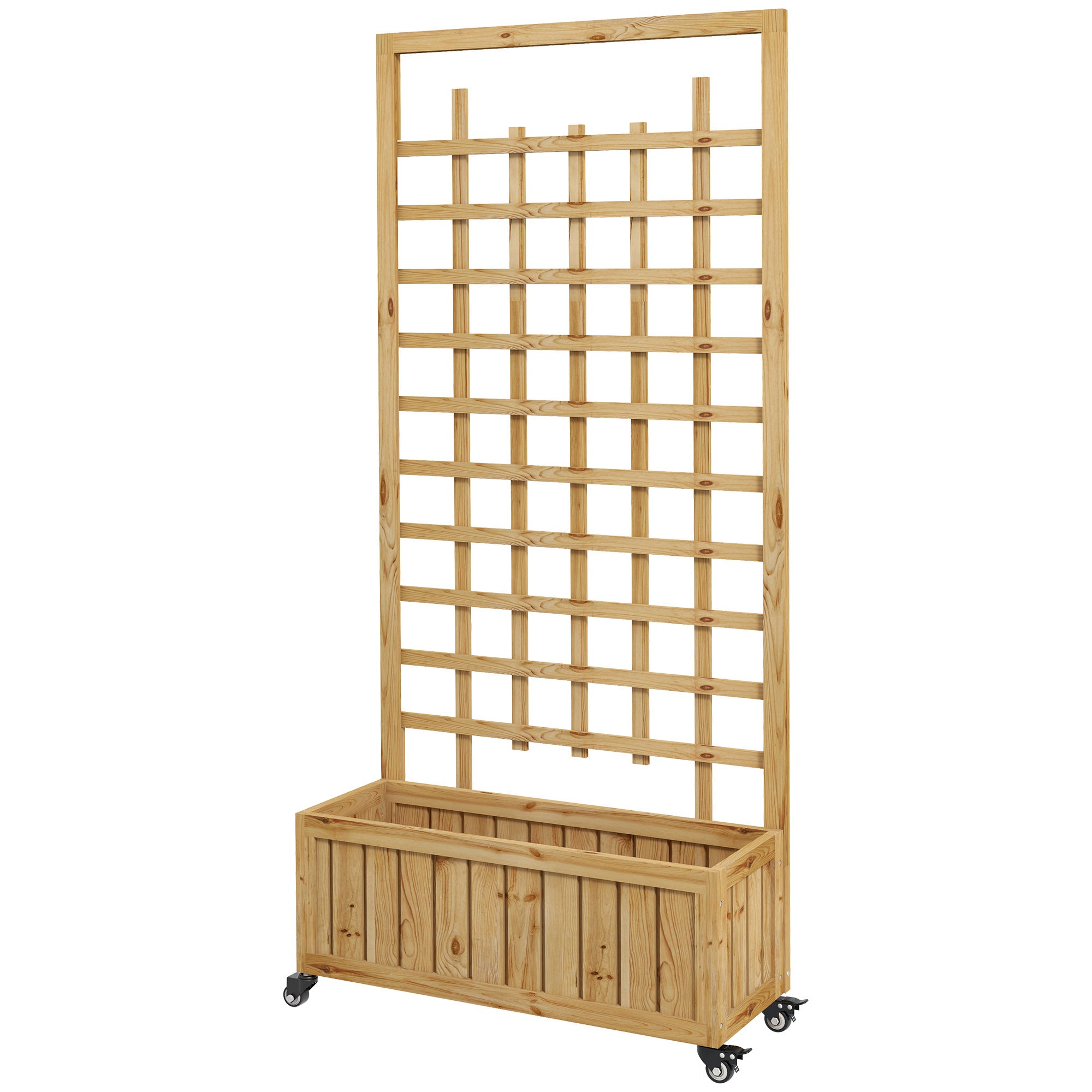 Outsunny Wooden Trellis Planter, Raised Garden Bed with Wheels and Bed Liner, to Climb and Grow Vegetables, Herbs and Flowers - North Peak Garden Furniture