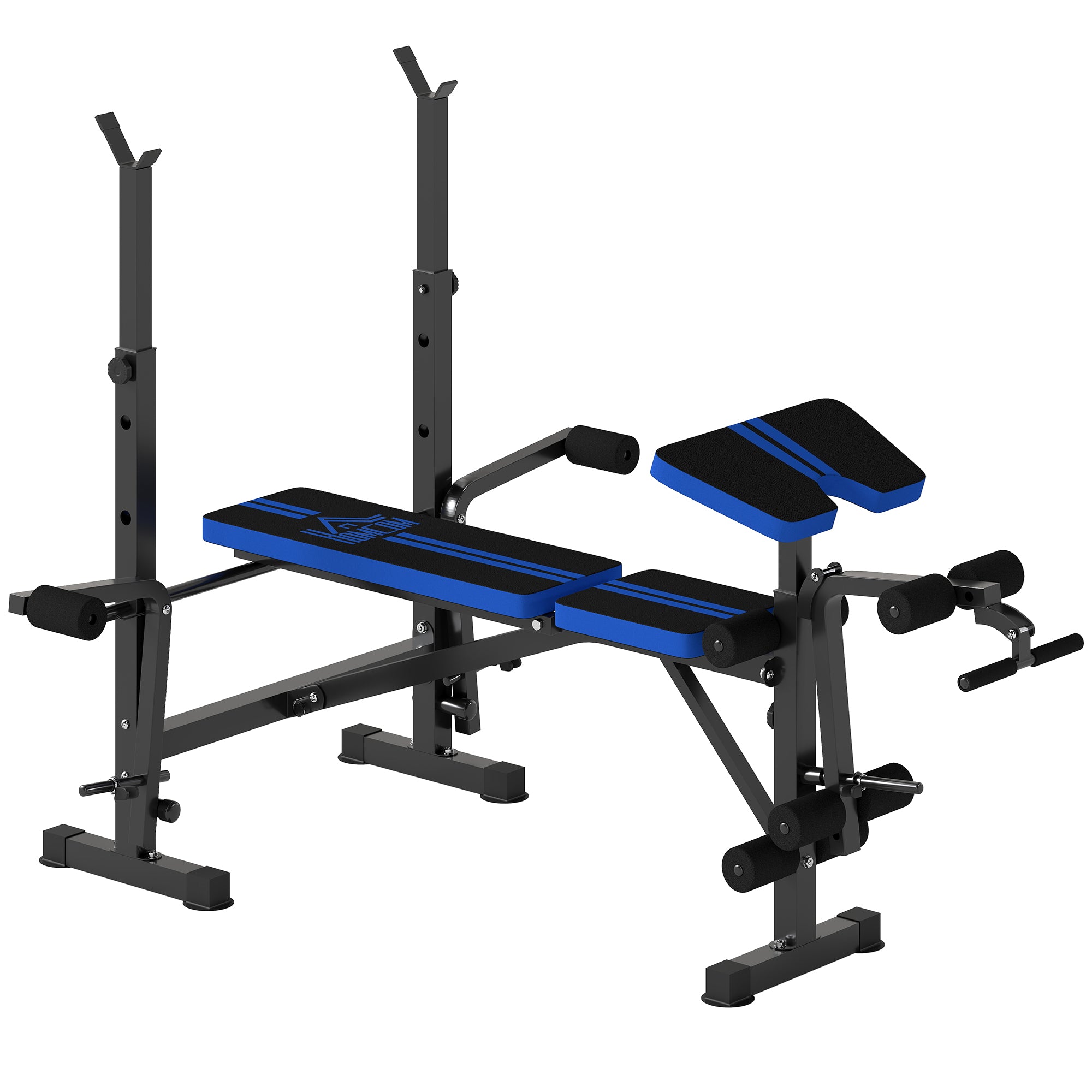 HOMCOM Adjustable Weight Bench with Leg Developer Barbell Rack for Weight Lifting and Strength Training Multifunctional Workout Station for Home Gym Fitness, Blue - North Peak Garden Furniture