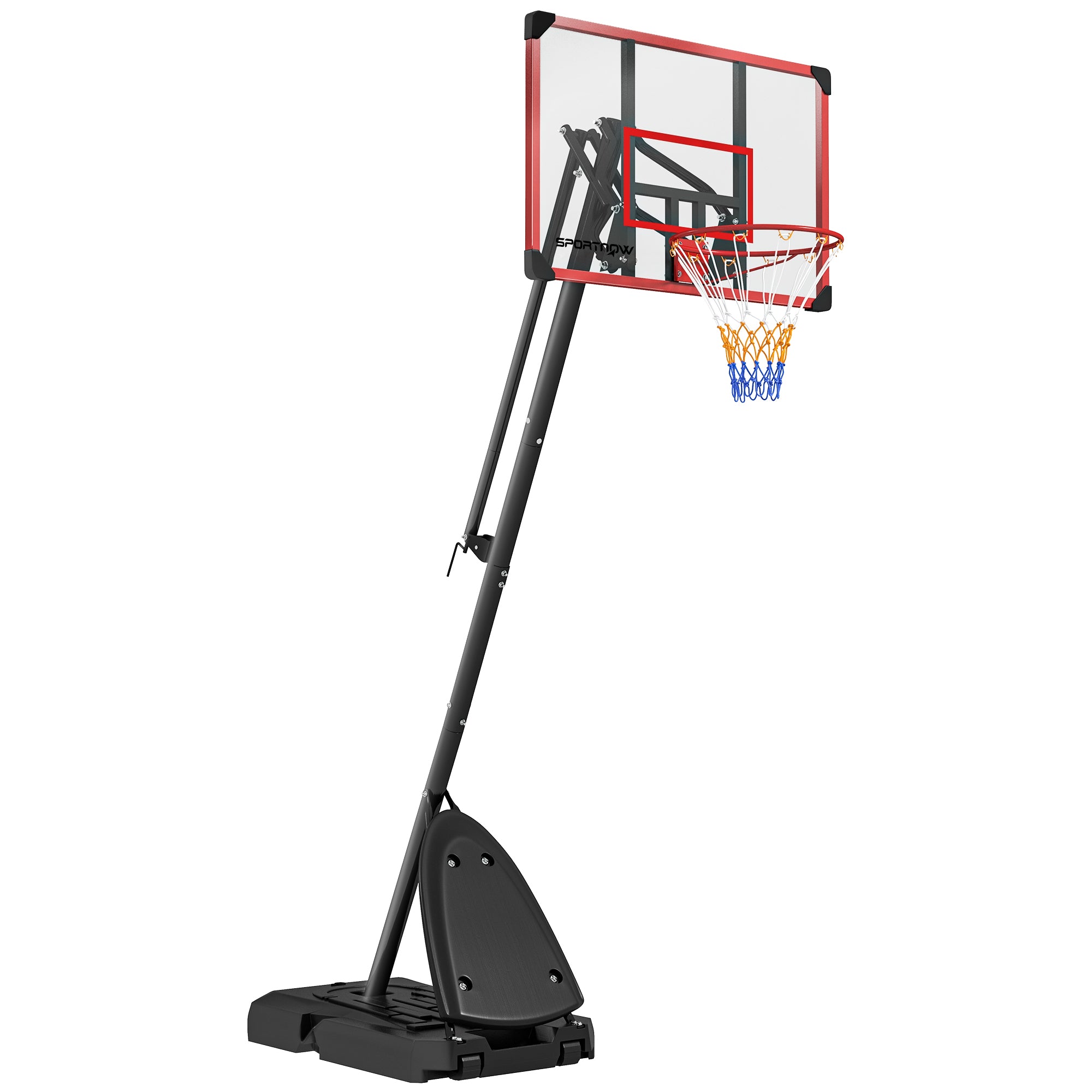 SPORTNOW 2.4-2.9m Adjustable Basketball Hoop and Stand with Weighted Base, Portable on Wheels, Red - North Peak Garden Furniture