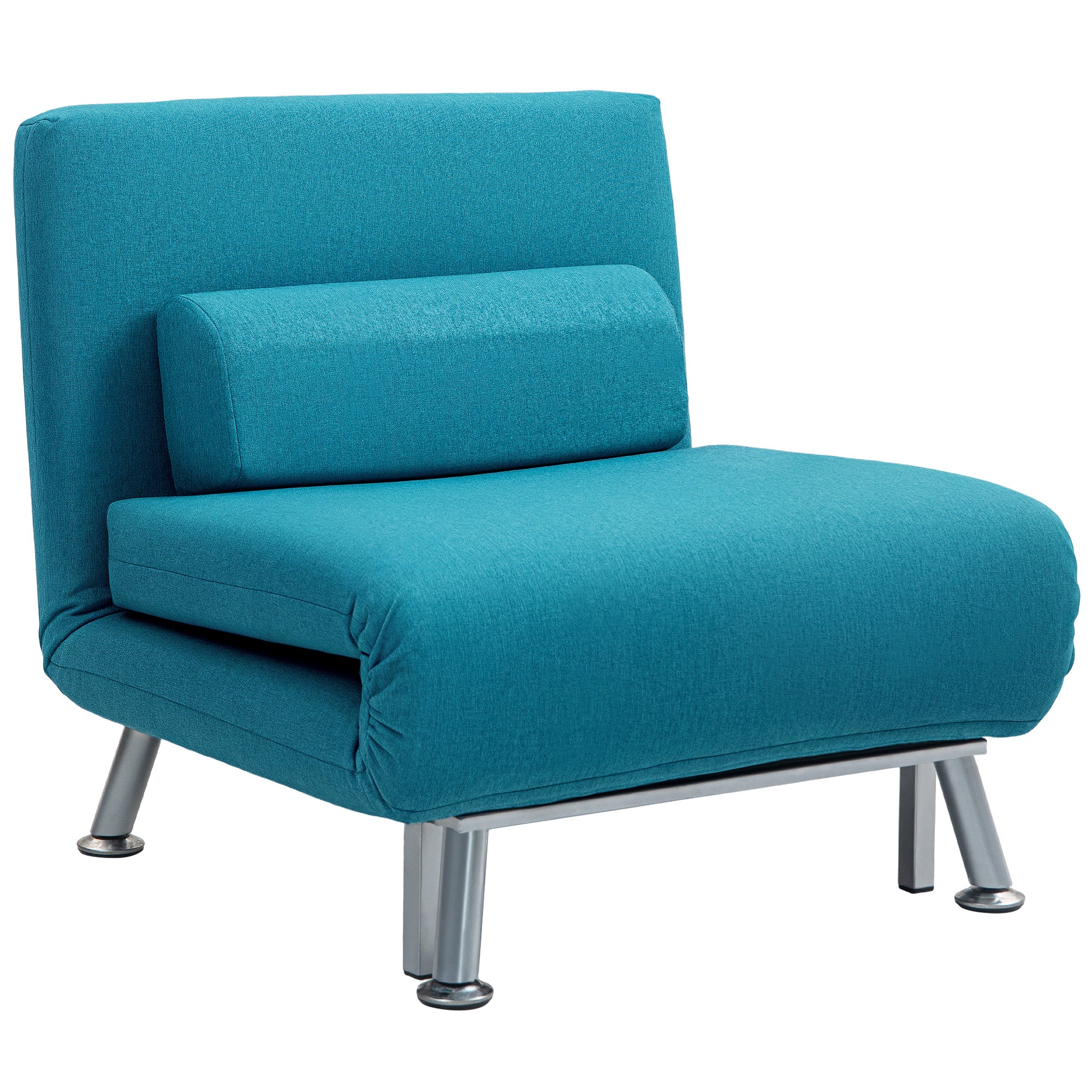 HOMCOM Single Linen-Feel Sleeper Chair - Dark Blue - North Peak Garden Furniture