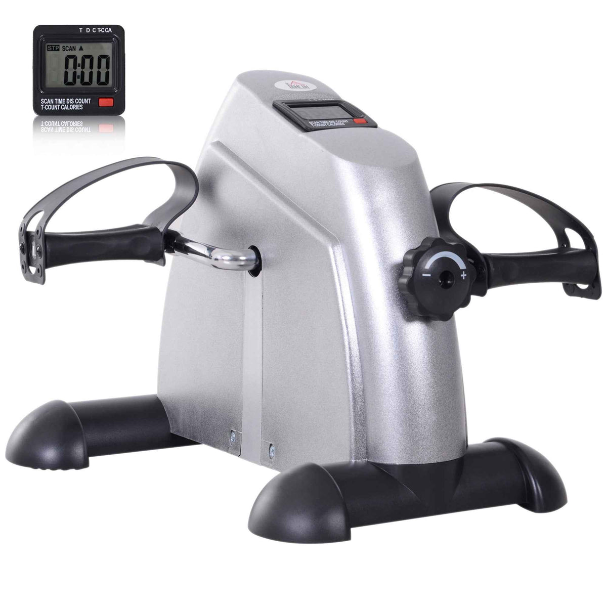 HOMCOM Mini Exercise Bike Portable Pedal Exerciser Arm Leg Cycle Gym Fitness LCD Display Adjustable Resistance Silver