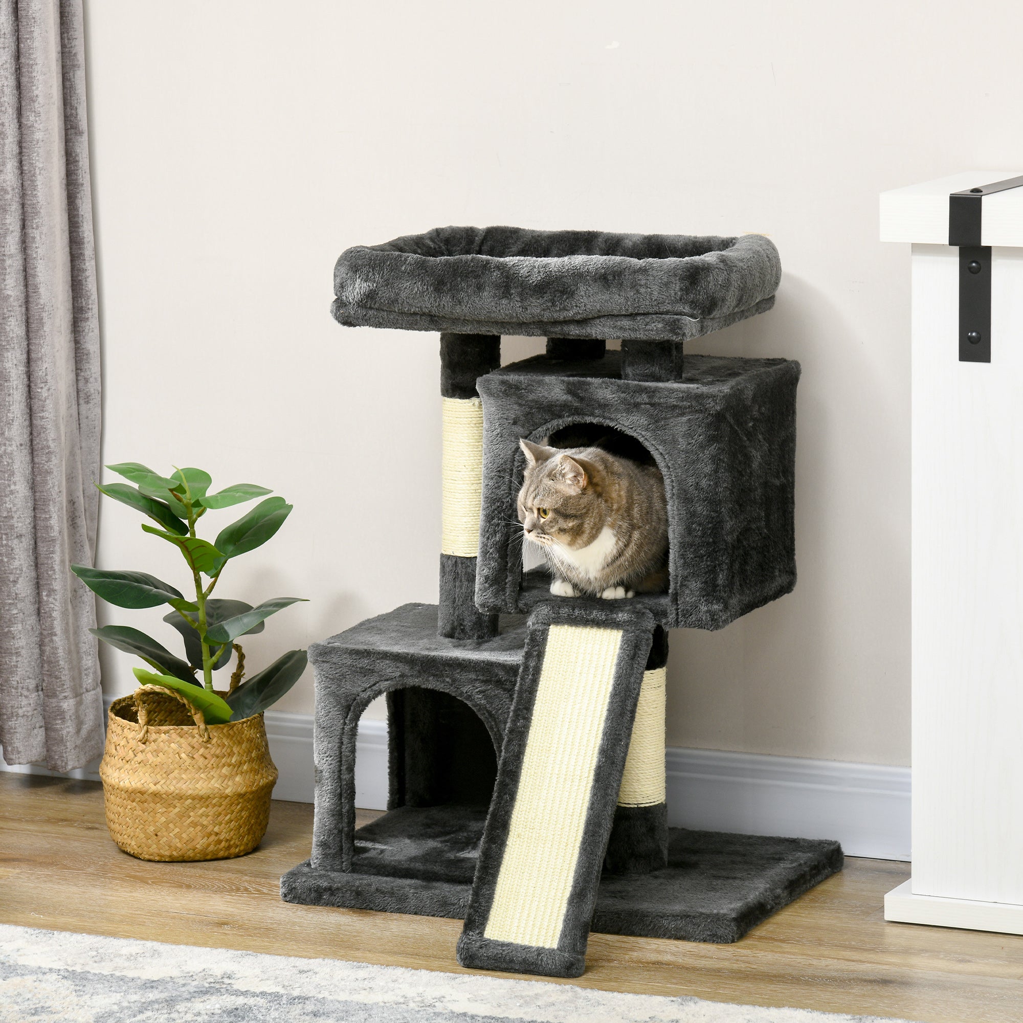 PawHut Cat Tree for Indoor Cats 83cm Cat Scratching Post Scratch Board Kitten Tower Climbing Frame Black - North Peak Garden Furniture