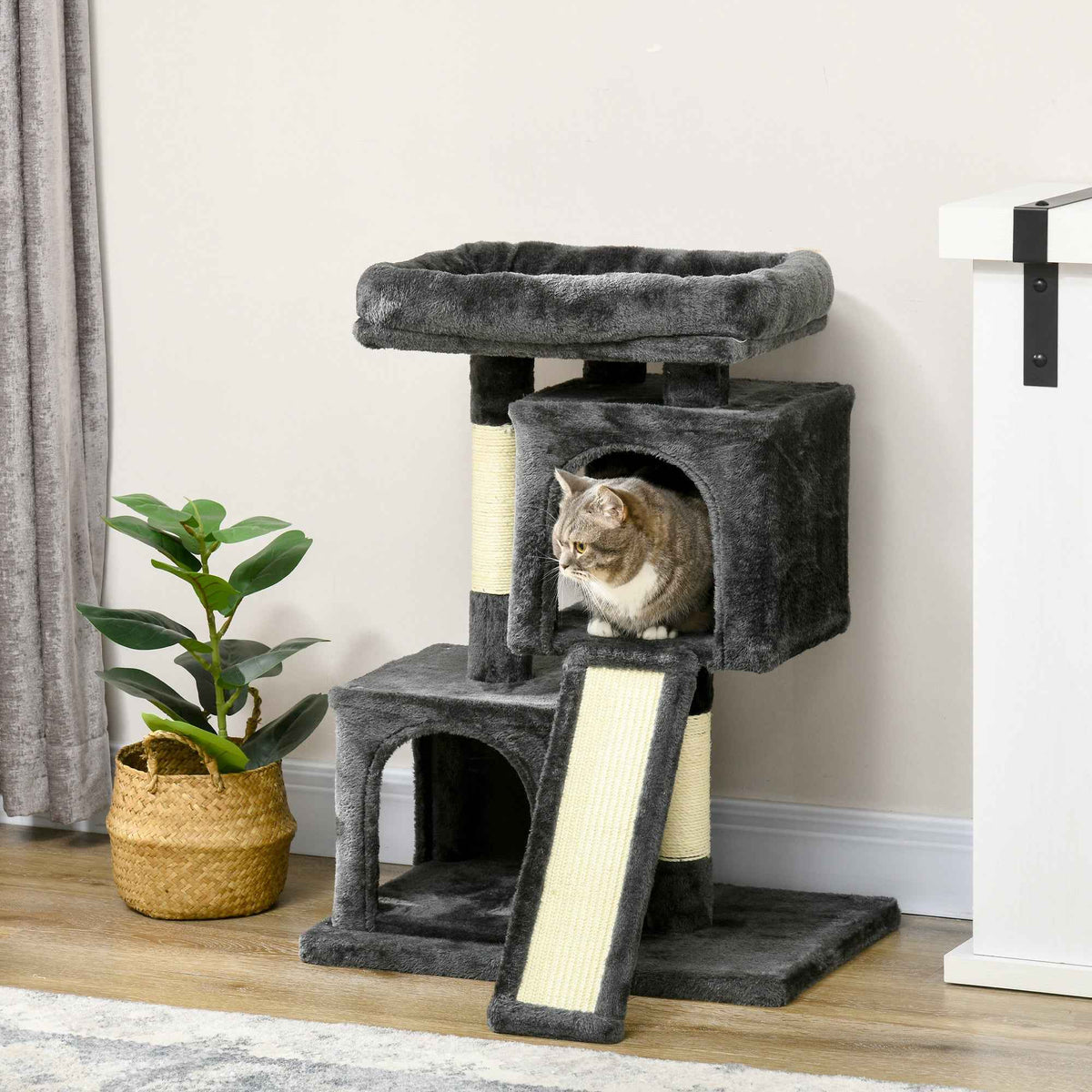 PawHut Cat Tree for Indoor Cats 83cm Cat Scratching Post Scratch Board Kitten Tower Climbing Frame Black