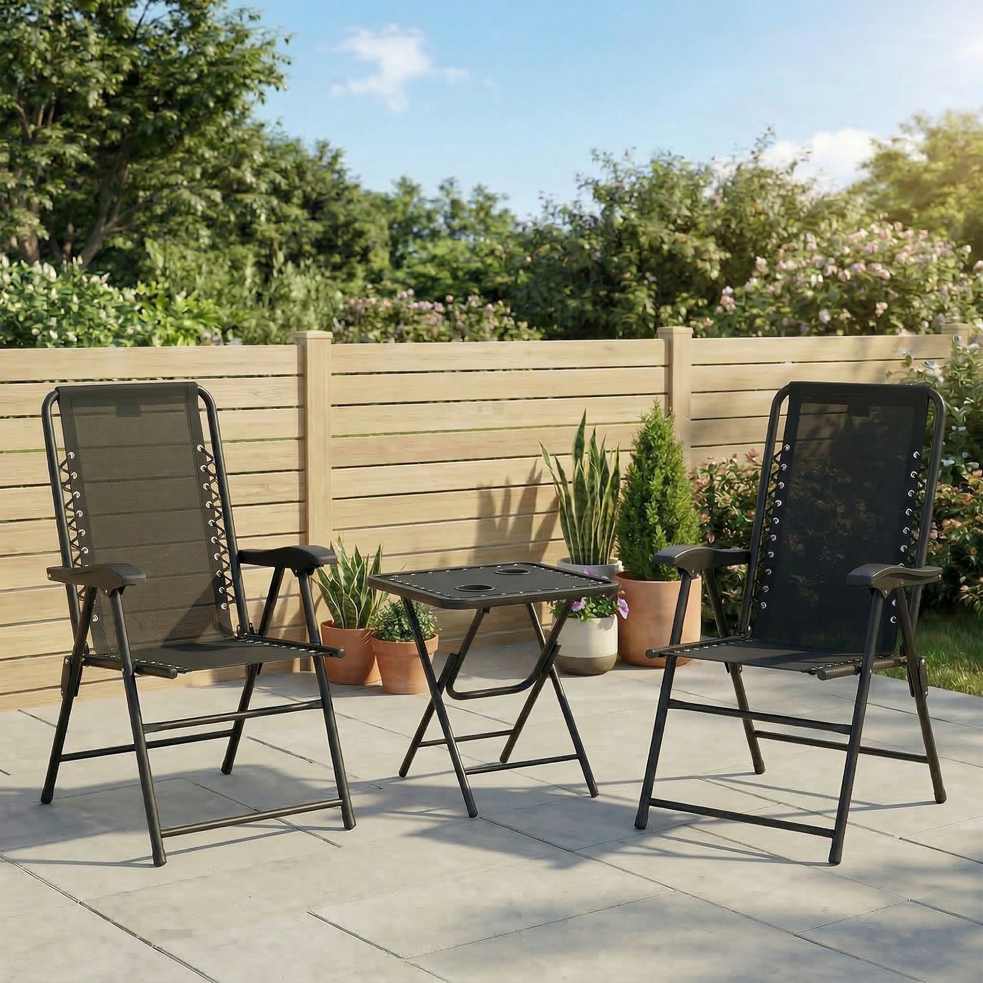 Outsunny Three-Piece Garden Table and Chair Set - Black