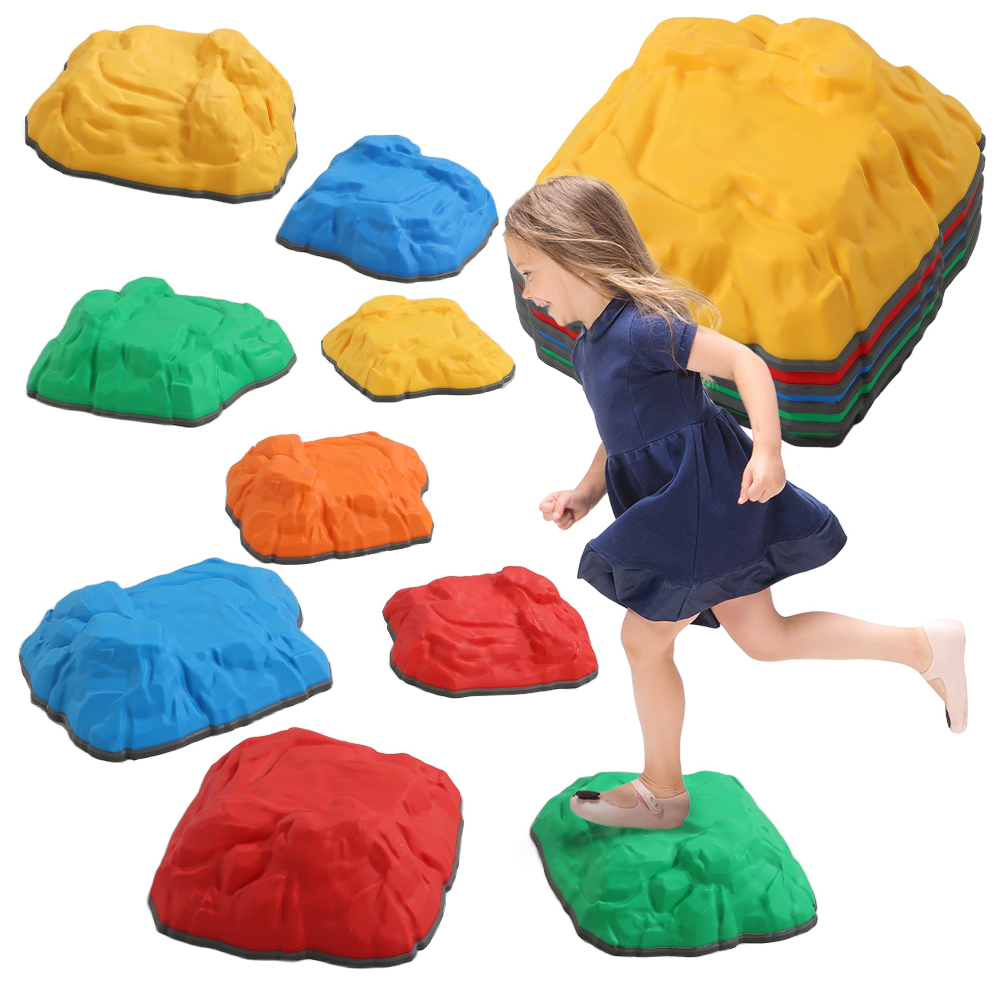 AIYAPLAY Balance Stepping Stones for Kids with Non-slip Bottom, Indoor Outdoor Obstacle Course for Ages 3-8 Years, Multicoloured - North Peak Garden Furniture
