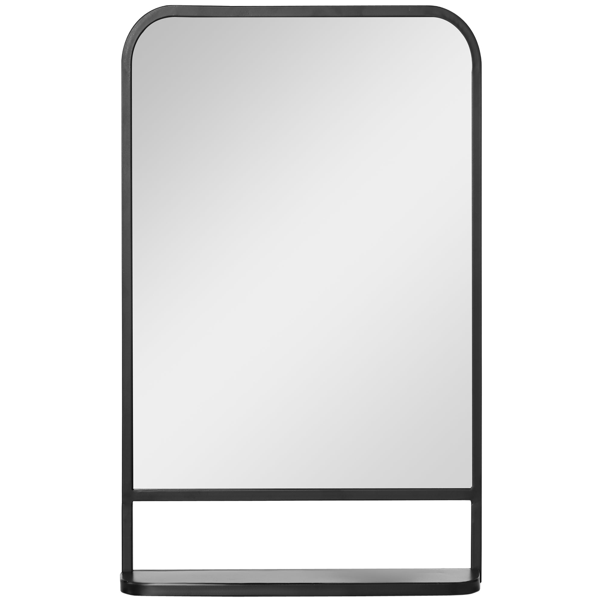 HOMCOM Modern Square Wall Mirror with Storage Shelf, 86 x 53 Mirrors for Living Room, Bedroom, Black - North Peak Garden Furniture