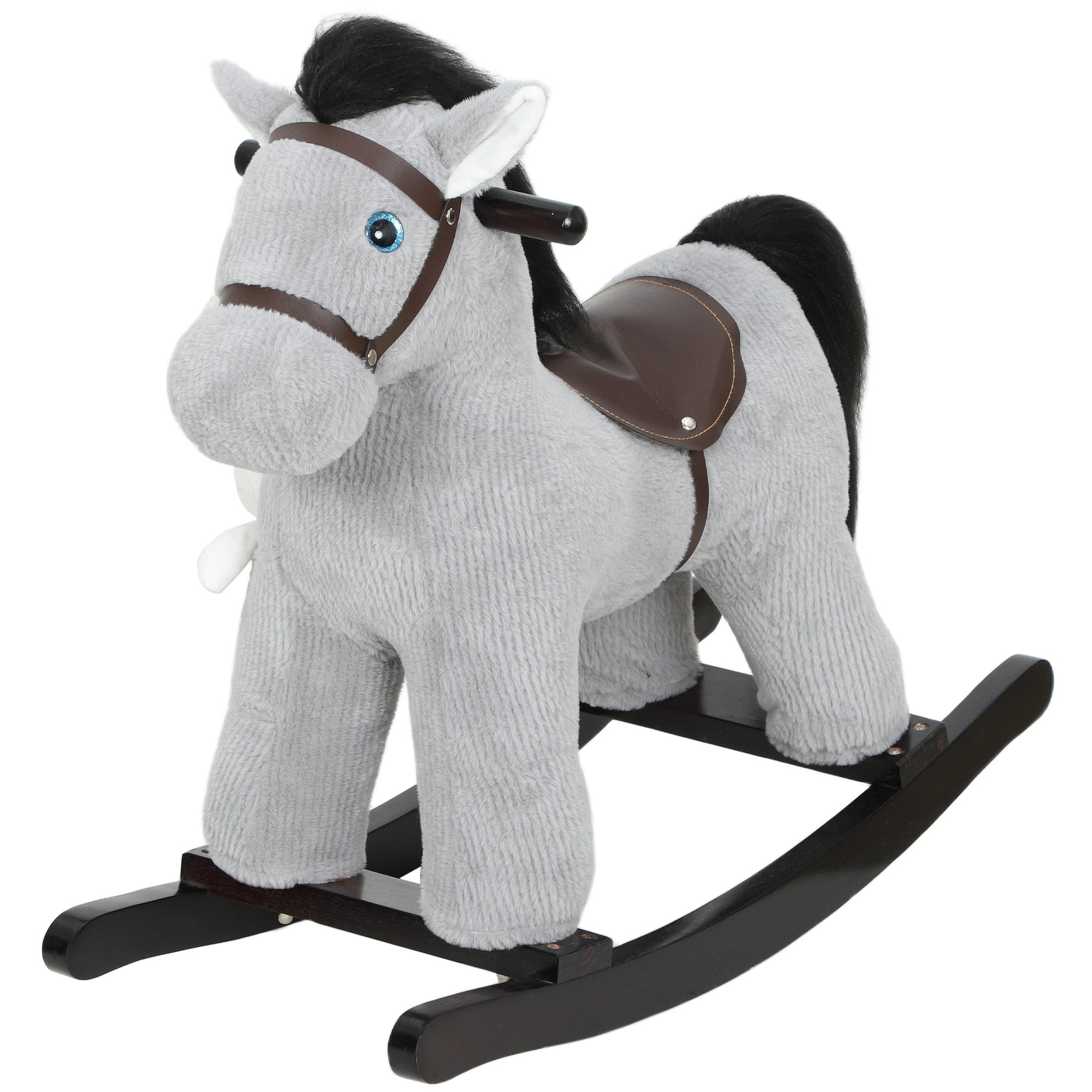 AIYAPLAY Baby Rocking Horse, Plush Ride on Toy with Handle Grip, Sound and Doll, Toddler Animal Rocker for Kids Aged 2–5, Grey
