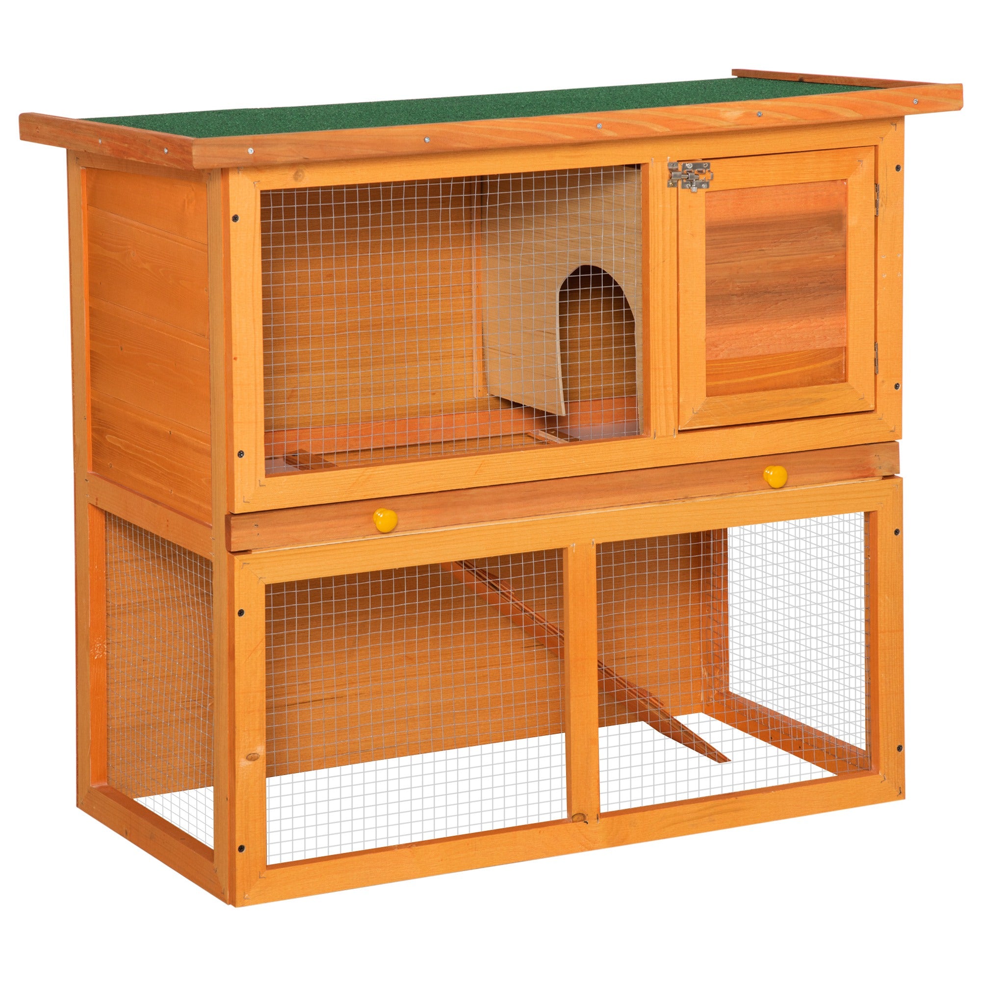 PawHut Rabbit Hutch Outdoor Guinea Pig Hutch Wooden Pet Cage Run 2-Tier with Opening Top, 90 x 45 x 80cm - North Peak Garden Furniture