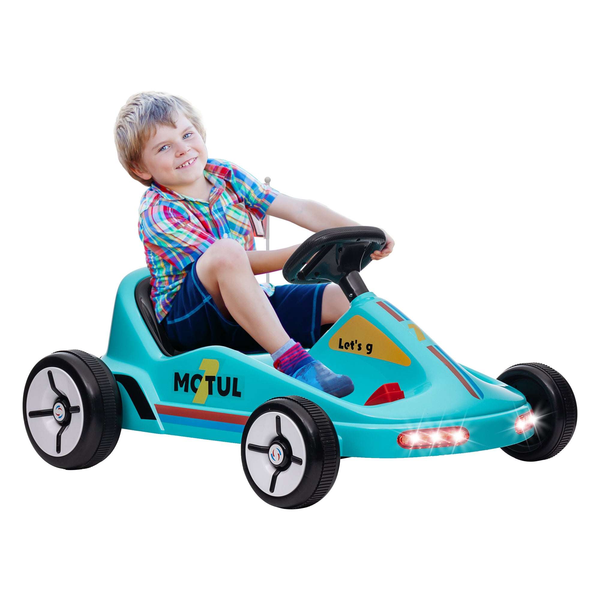 AIYAPLAY 6V Electric Go Kart for Kids with Music, Light, Horn, for 3-5 Years, Blue - North Peak Garden Furniture
