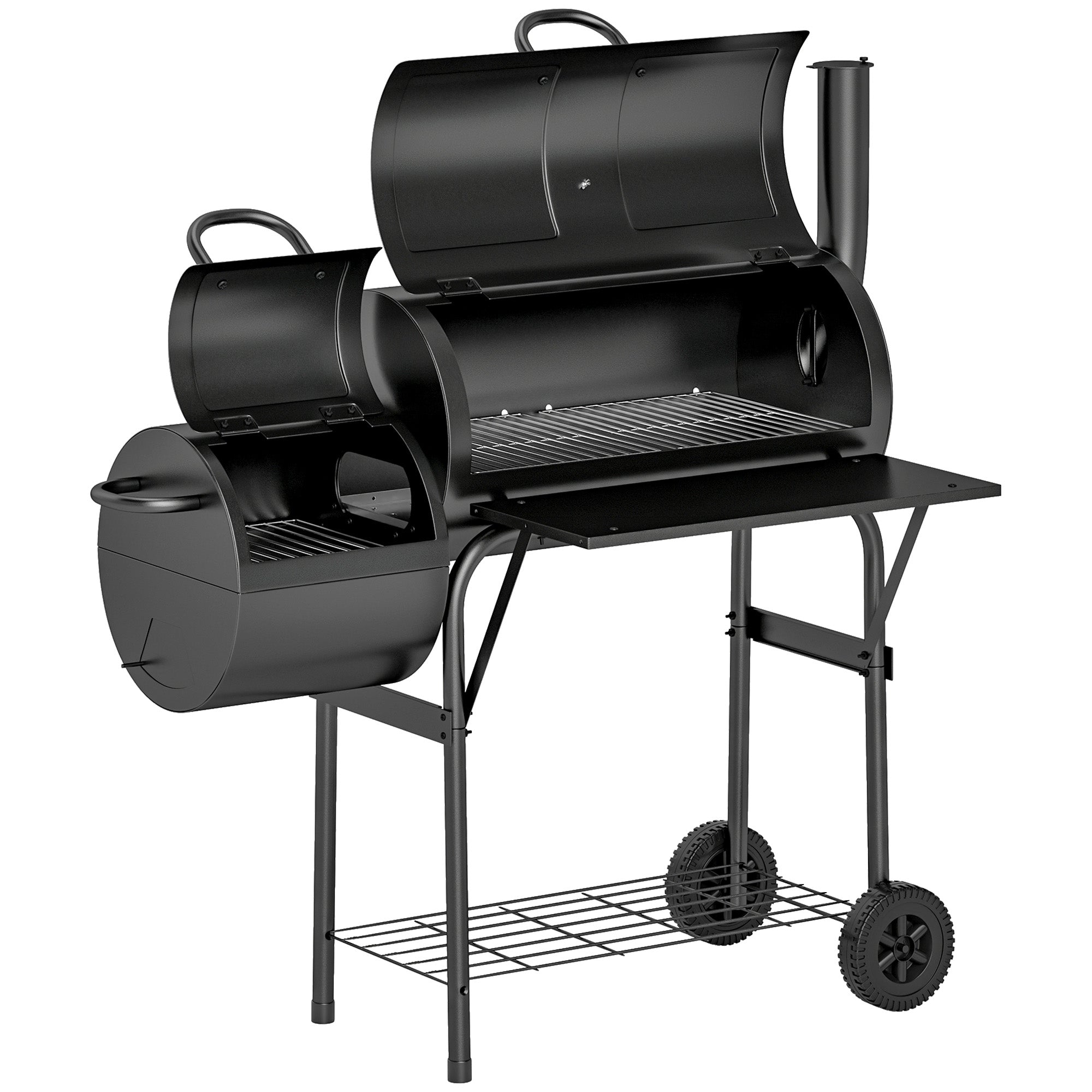 Outsunny Barbecue Grill Portable Outdoor Charcoal BBQ Grill with Offset Smoker 109 x 60 x 120 cm Black