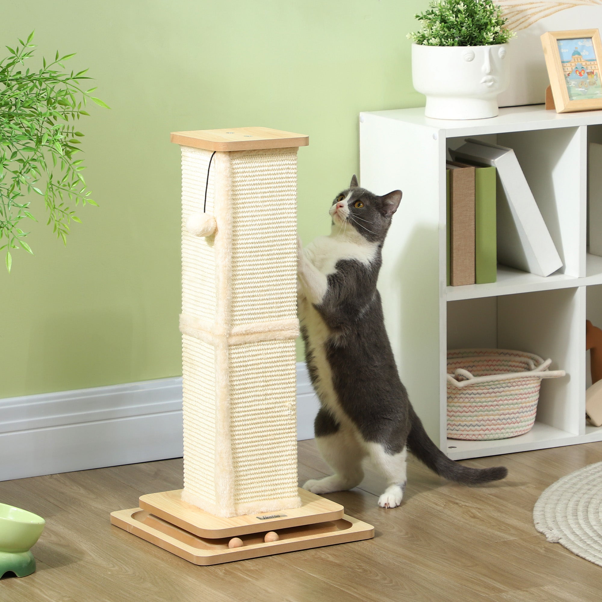 PawHut 3-in-1 Cat Scratching Post, 67cm Cat Scratcher w/ Track Ball Toy, Oak Tone - North Peak Garden Furniture