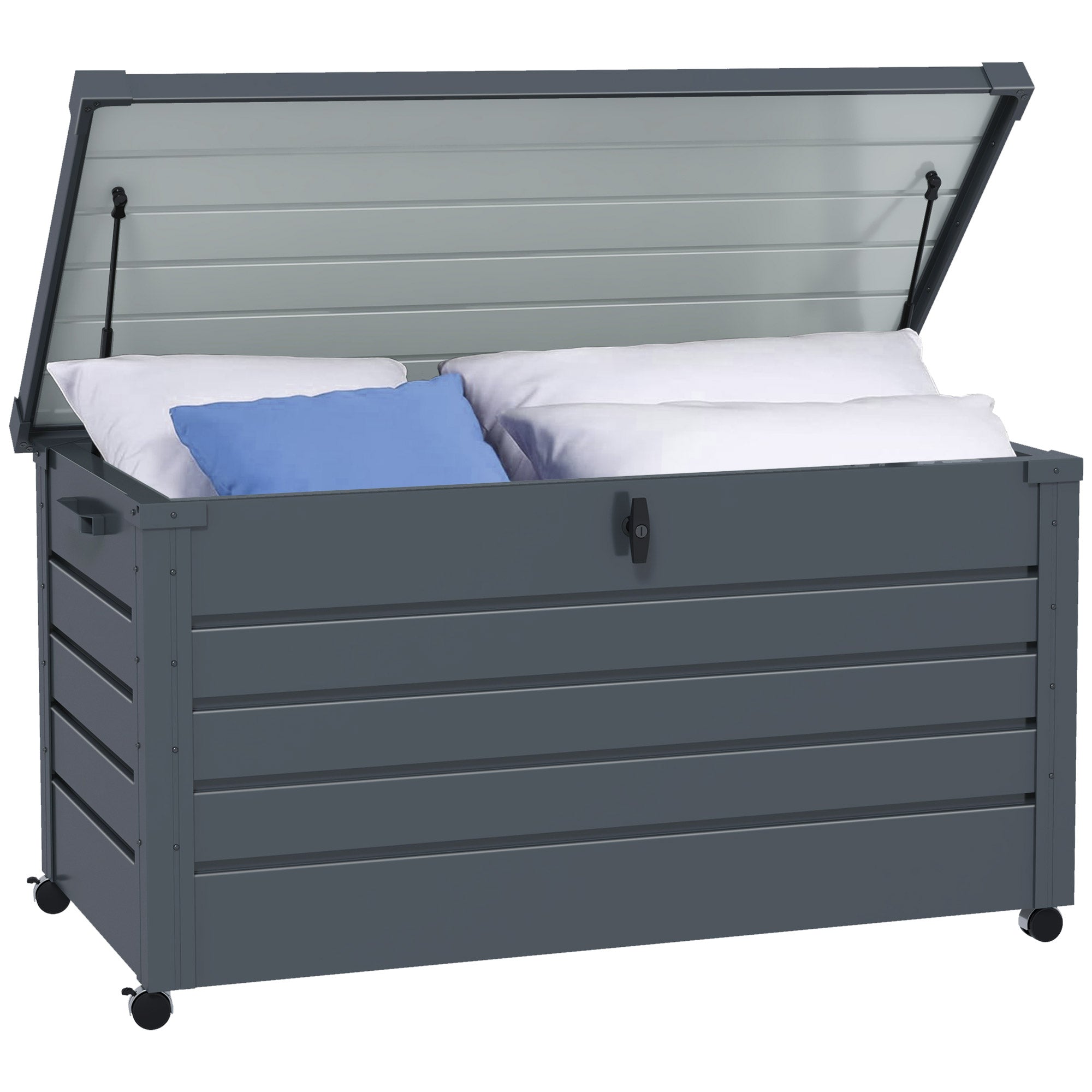 Outsunny 311L Galvanised Steel Garden Storage Box, with Lock - Dark Grey - North Peak Garden Furniture
