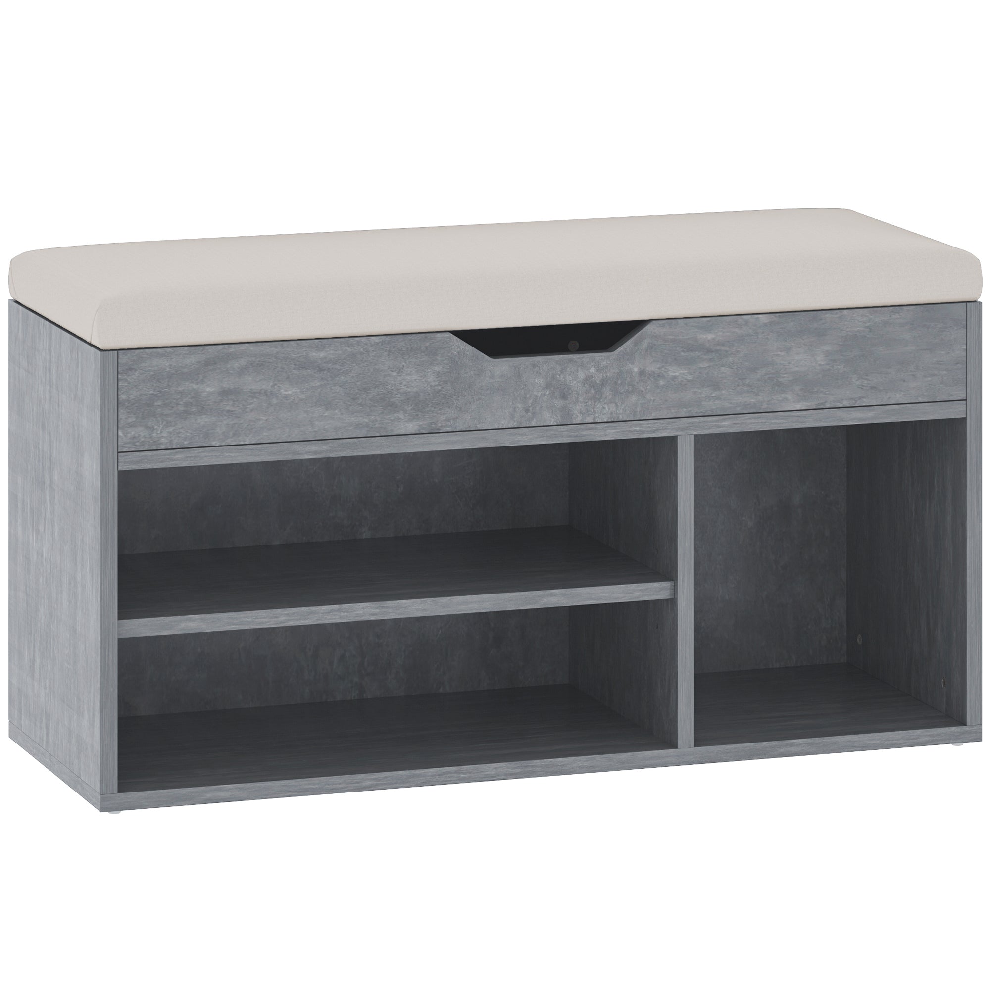 HOMCOM Shoes Cabinet Bench Hidden Storage Padded Seat Organiser Footwear Rack Hallway Grey Wood Grain - North Peak Garden Furniture