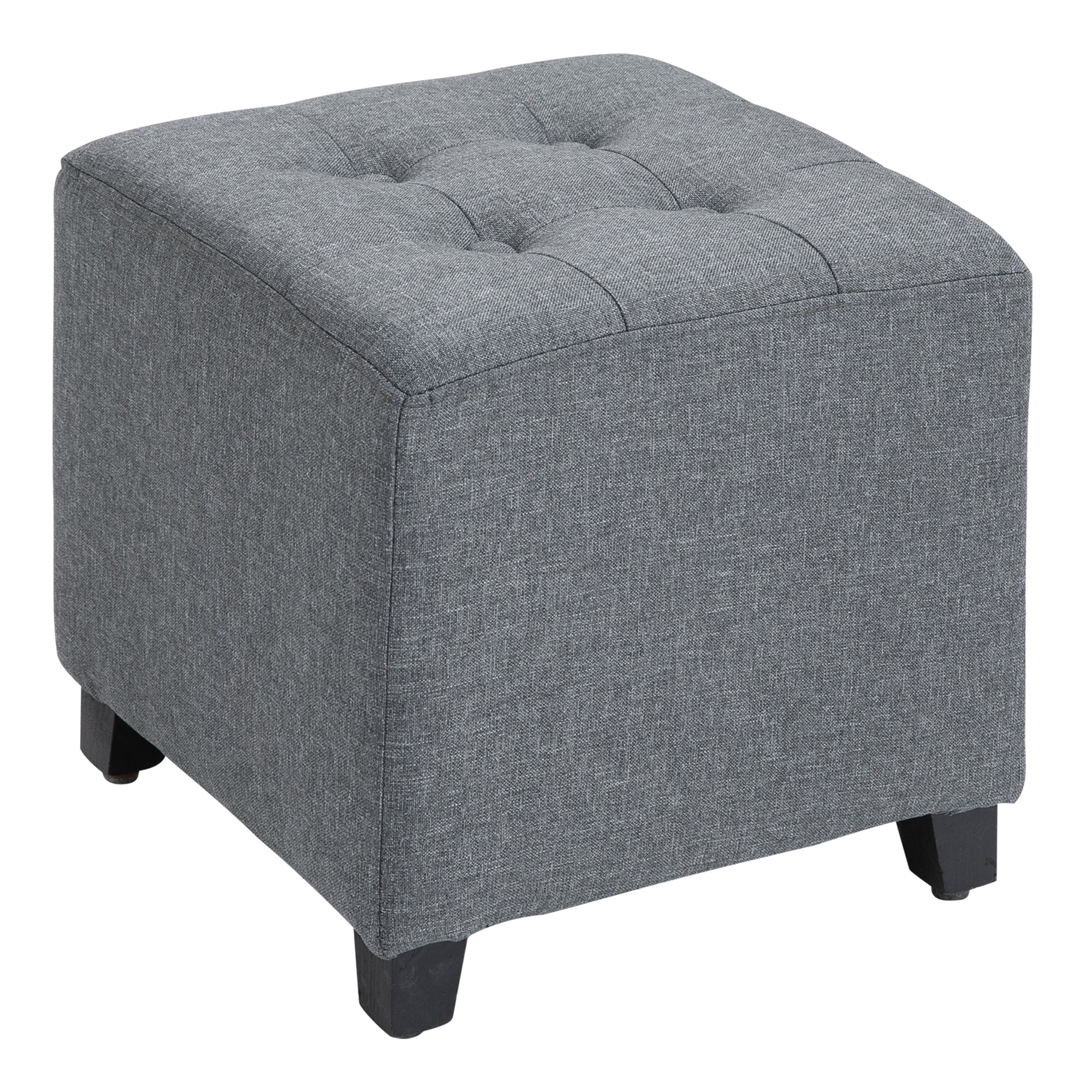 HOMCOM Linen-Look Square Ottoman Footstool w/ Button Tufts Wood Frame Padding Fabric Upholstered Stylish Home Furniture Footrest Side Table Grey - North Peak Garden Furniture