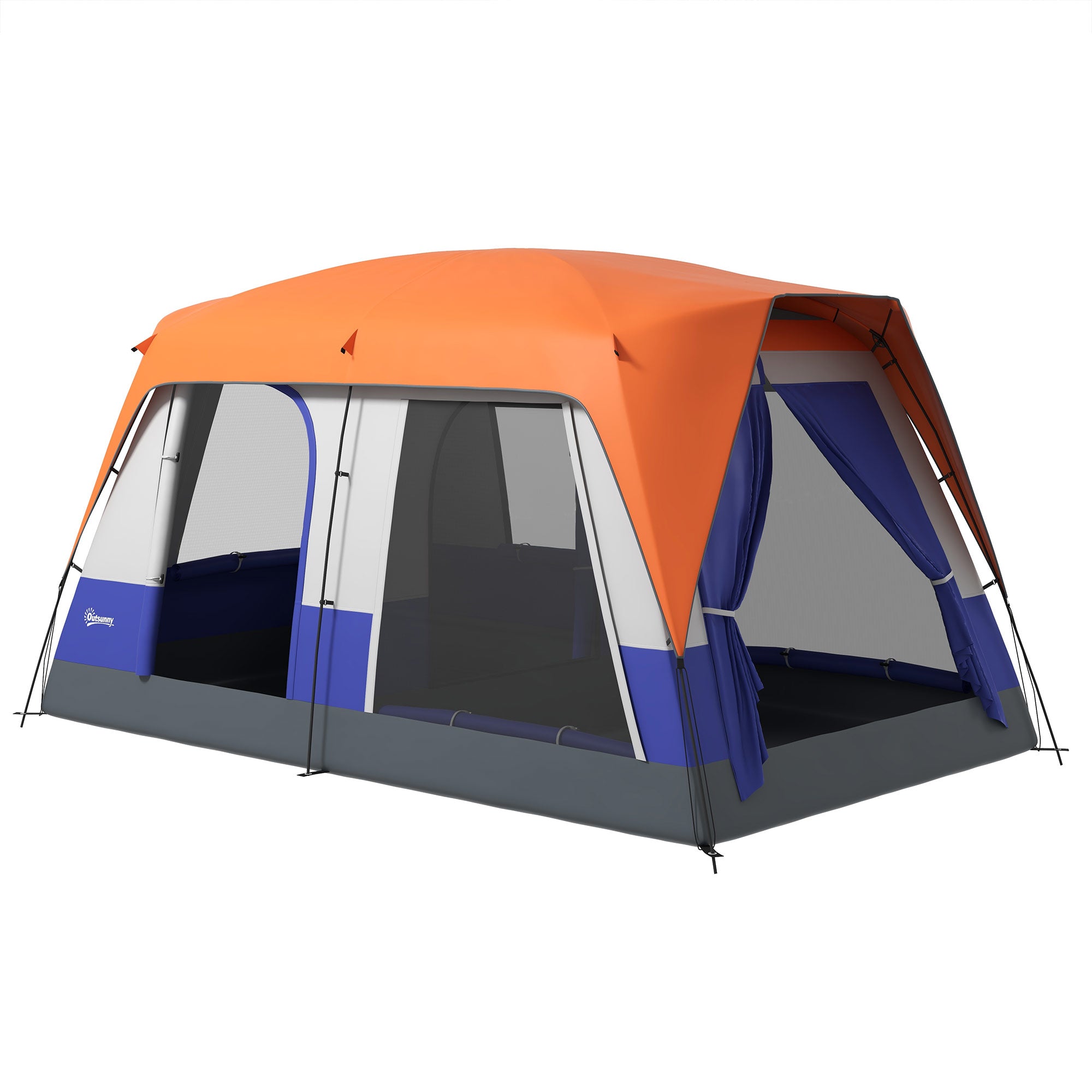 Outsunny Six-Man Camping Tent, with Small Rainfly and Accessories - Orange - North Peak Garden Furniture