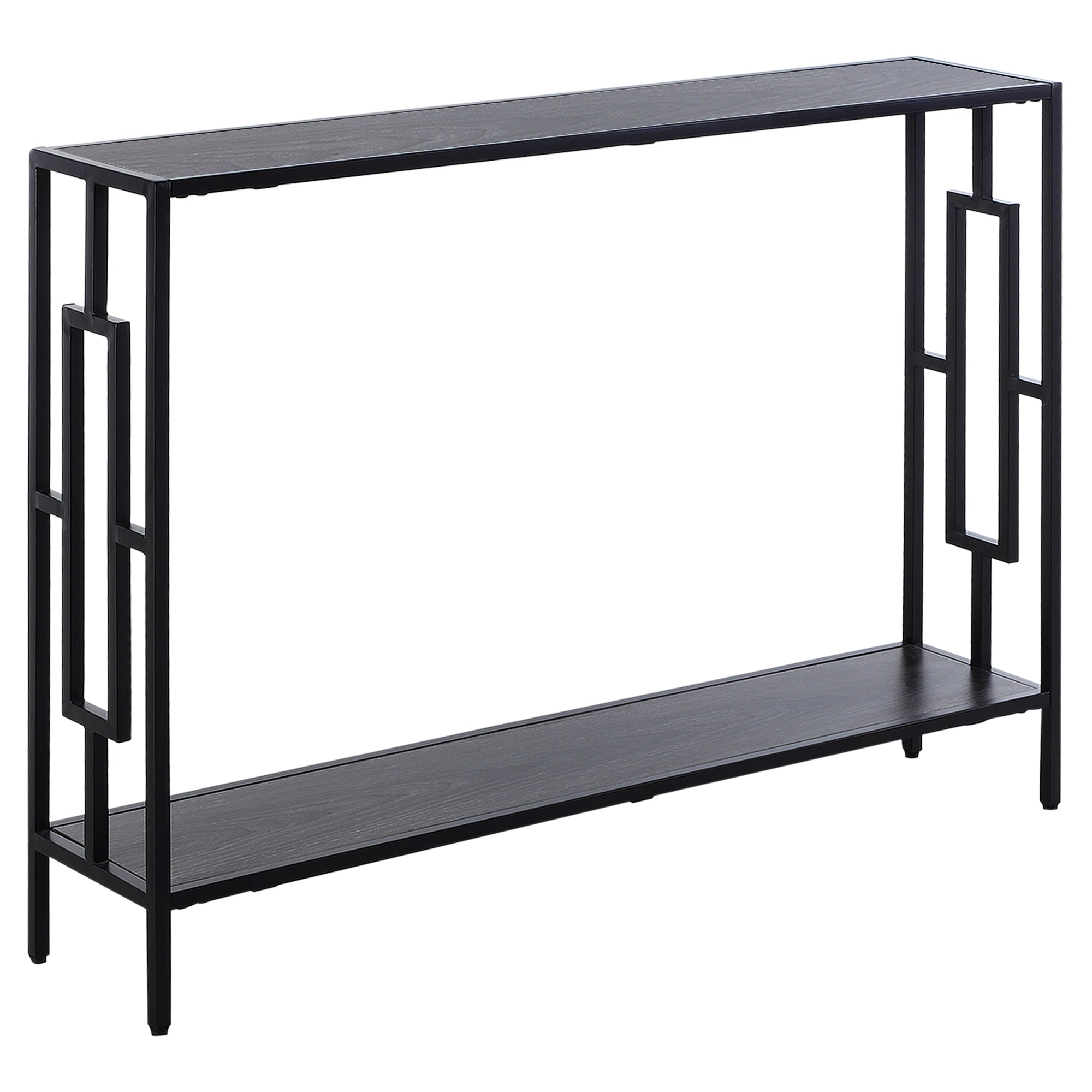 HOMCOM Industrial Console Table with Storage Shelf, Narrow Hallway Dressing Desk with Metal Frame for Living Room, Bedroom, Grey and Black - North Peak Garden Furniture