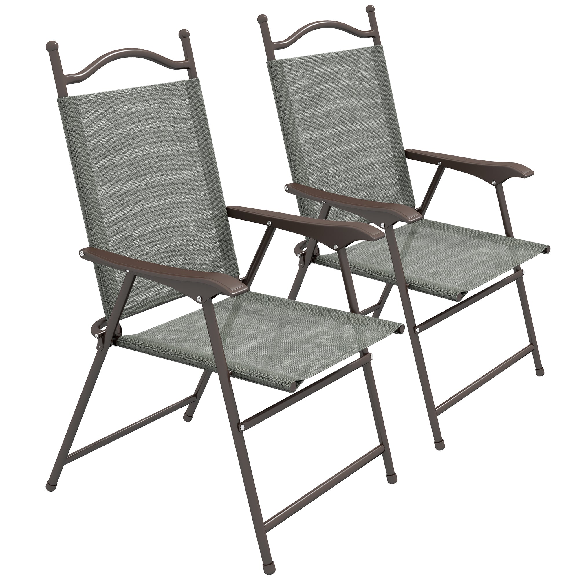 Outsunny Set of Two Folding Garden Chairs, with Fabric Mesh Seats - Dark Grey - North Peak Garden Furniture