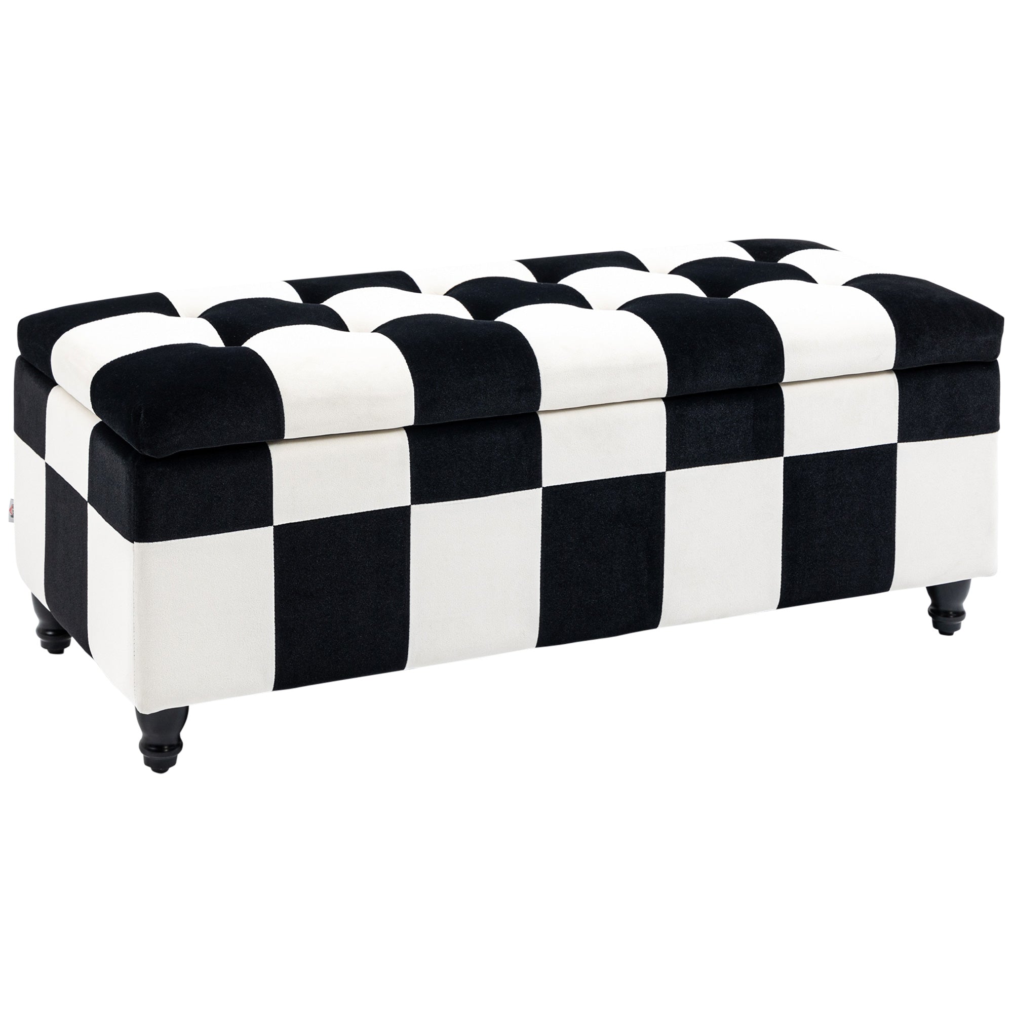 HOMCOM 114 x 47 x 47cm Velvet Storage Ottoman, Button-tufted Footstool Box, Toy Chest with Lid for Living Room, Bedroom, White and Black - North Peak Garden Furniture