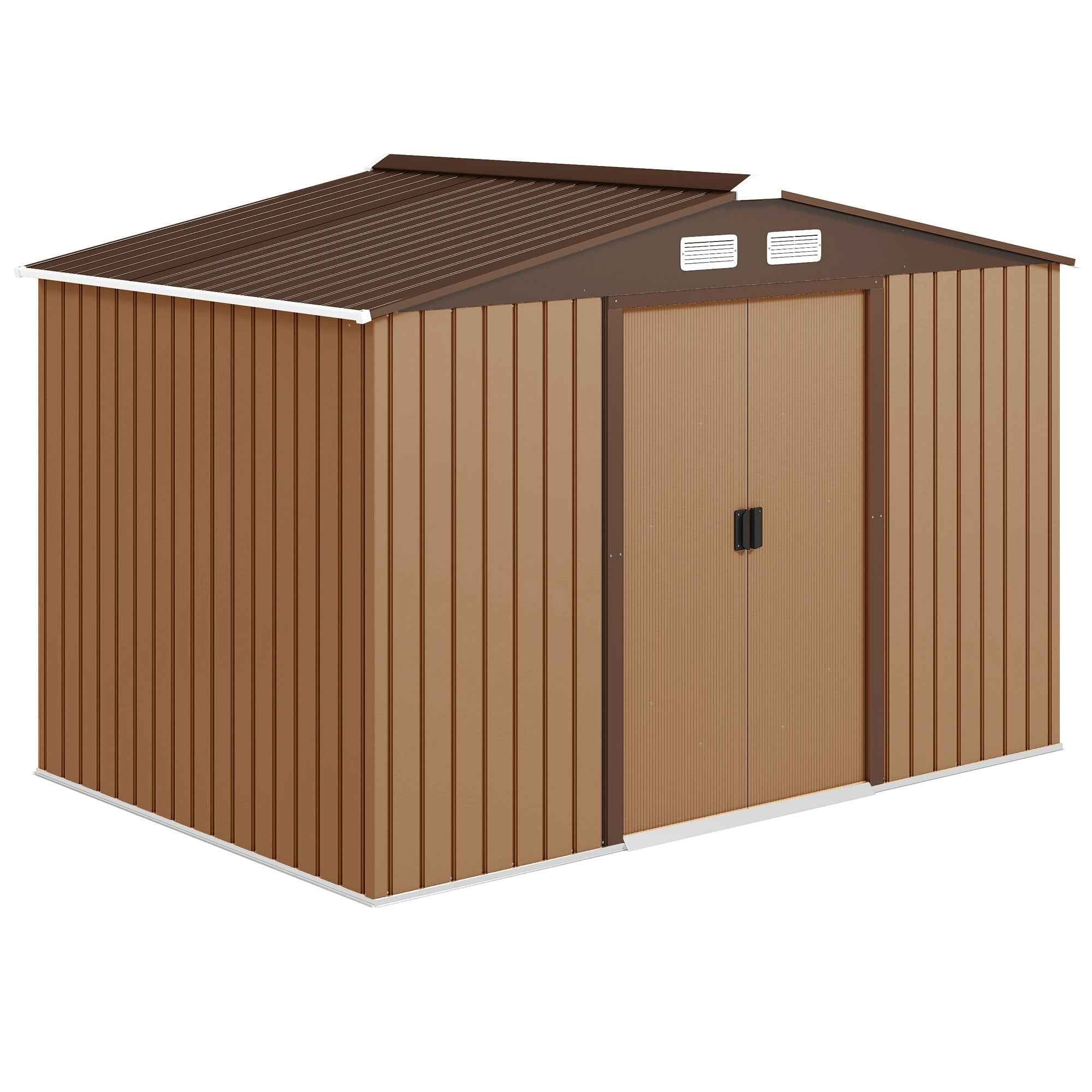 Outsunny 9 x 6ft Metal Garden Shed, Outdoor Storage Tool House with Ventilation Slots, Foundation Kit and Lockable Double Doors, Yellow