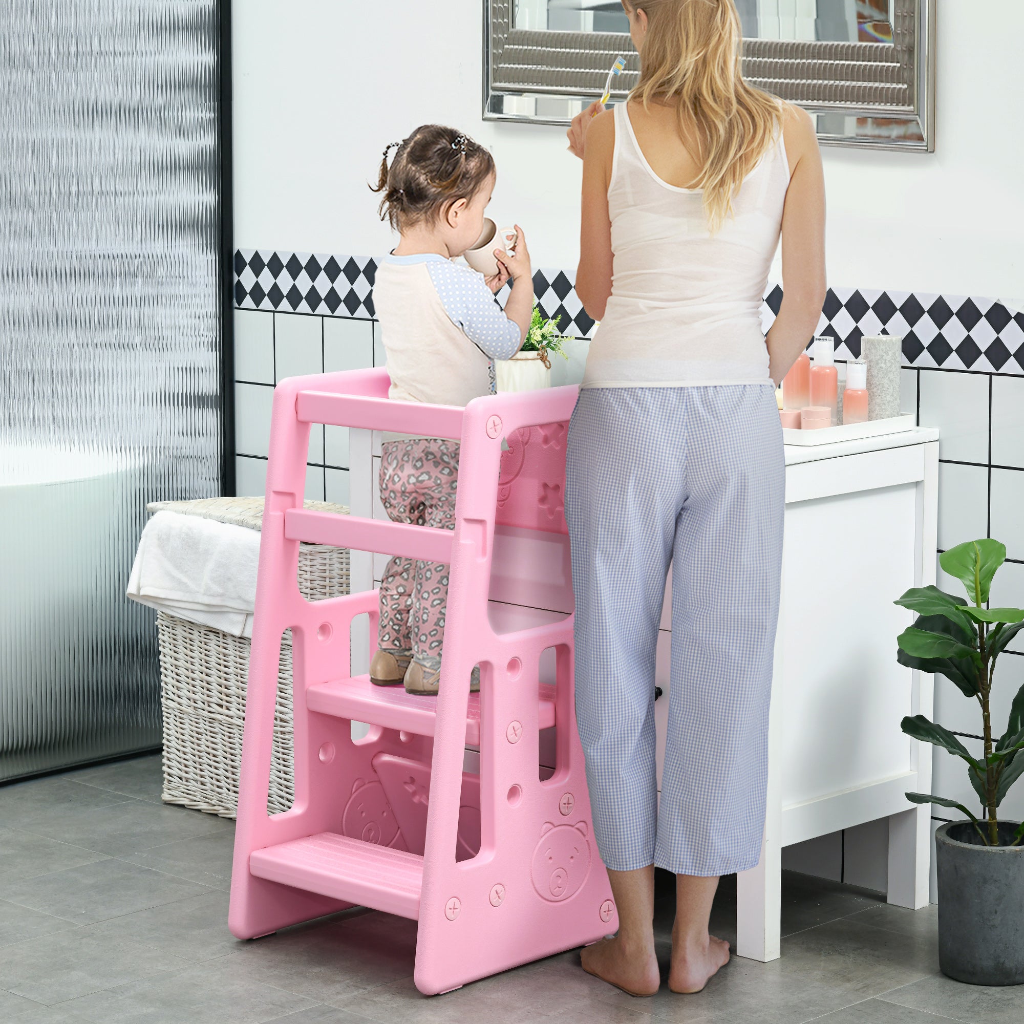 HOMCOM Kids Step Stool, Adjustable Standing Platform, Toddler Kitchen Stool - North Peak Garden Furniture