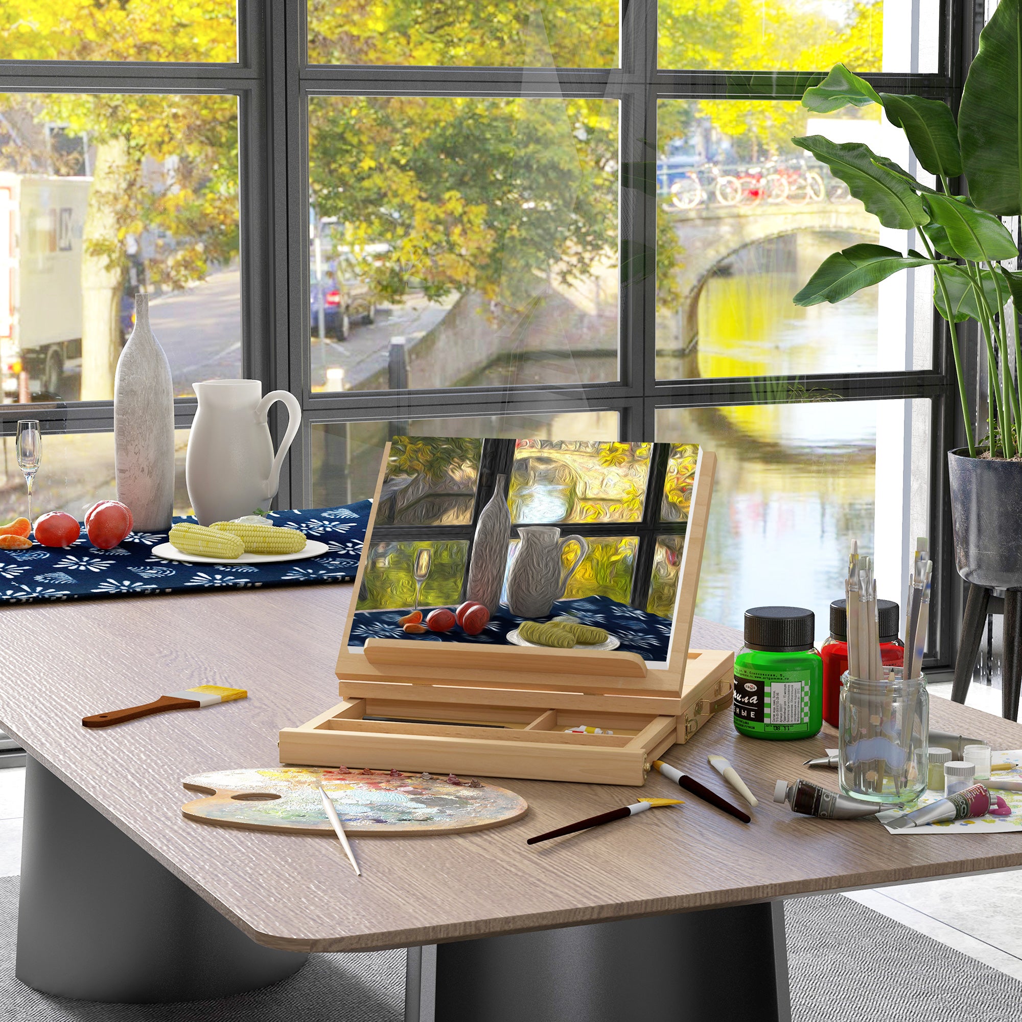 Vinsetto Wooden Table Easel Box, Adjustable Beechwood Table Box Easel with Storage Drawer, Portable Folding Artist Drawing & Sketching Board for Adults, Beginners, Artists Painting - North Peak Garden Furniture