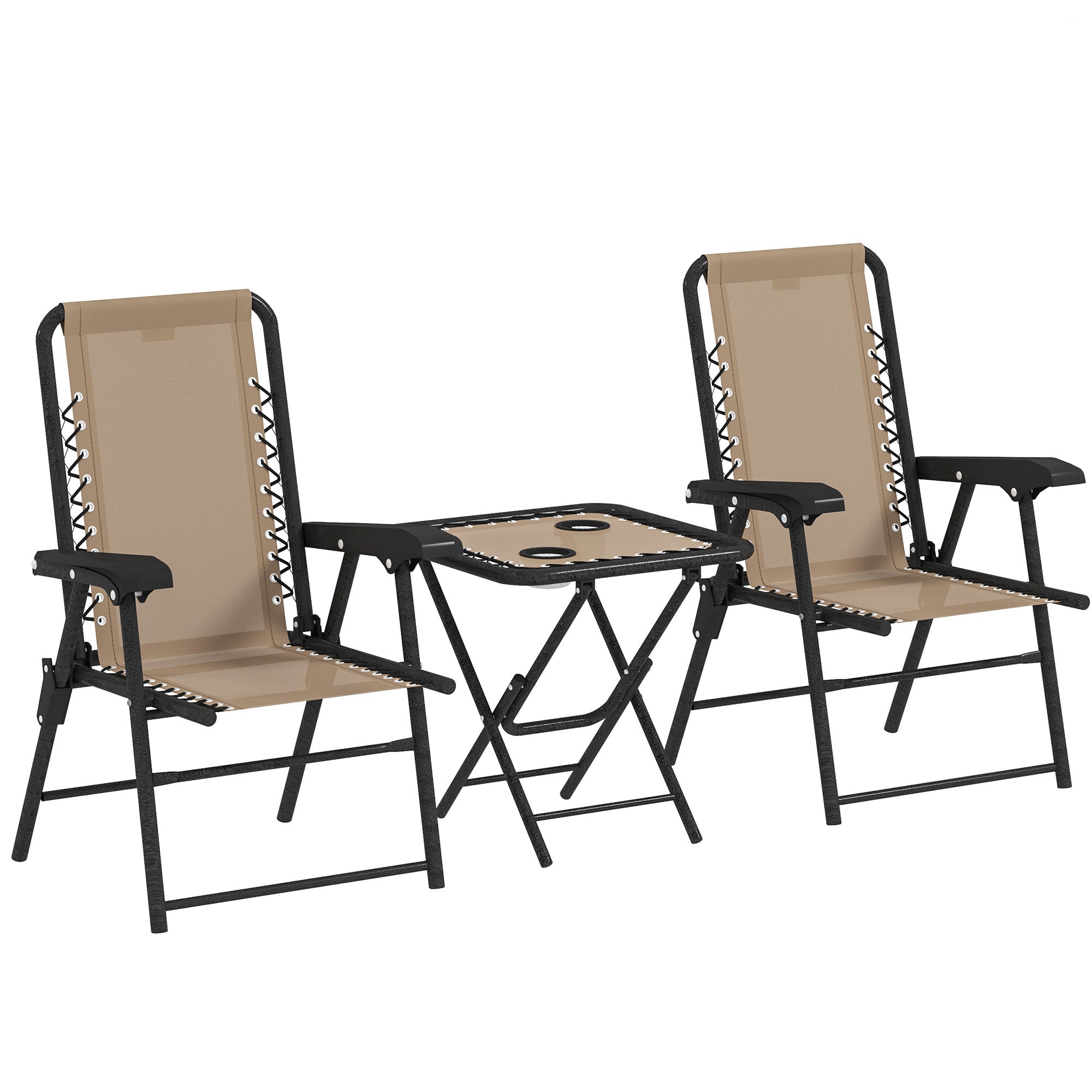 Outsunny Three-Piece Garden Table and Chair Set - Khaki - North Peak Garden Furniture