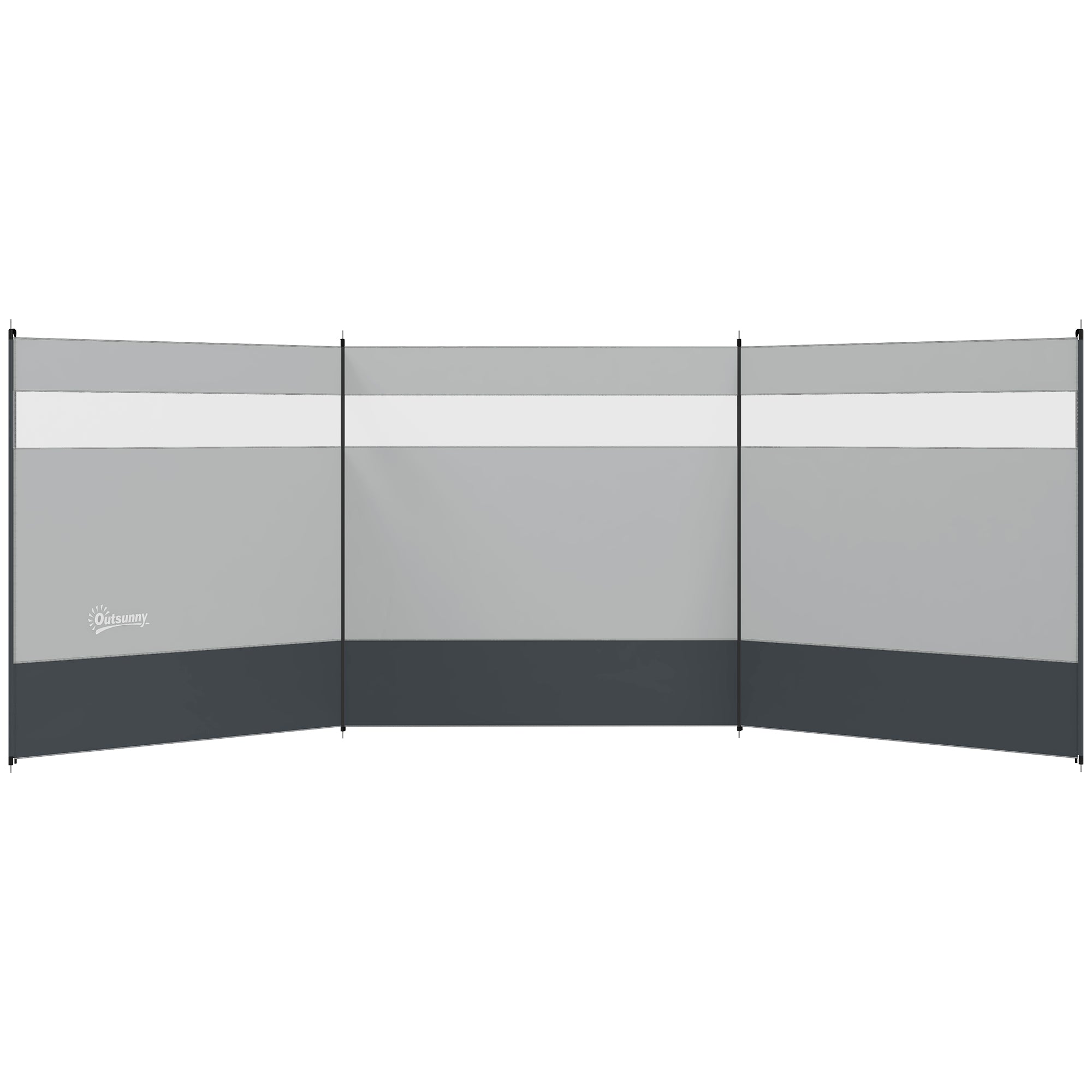Outsunny Camping Windbreaker with Clear Windows, Carry Bag and Steel Poles, for Beach Caravan Campervan, 440 x 140cm, Grey - North Peak Garden Furniture