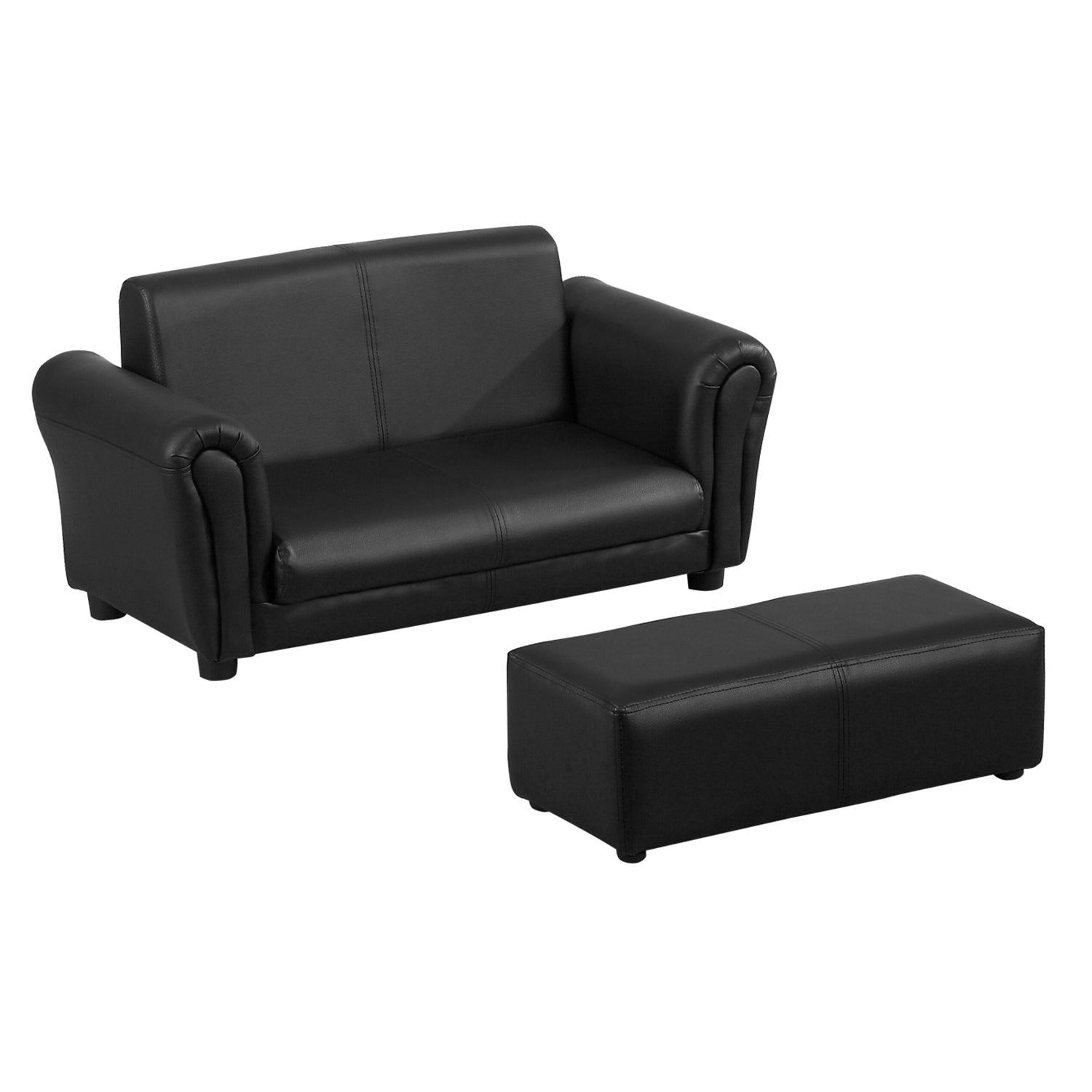 HOMCOM Kids Sofa Bed Kids Twin Sofa Toddler Chair 2 Seater Kids Twin Sofa Chair Boys Girls Couch w/ Footstool (Black) - North Peak Garden Furniture